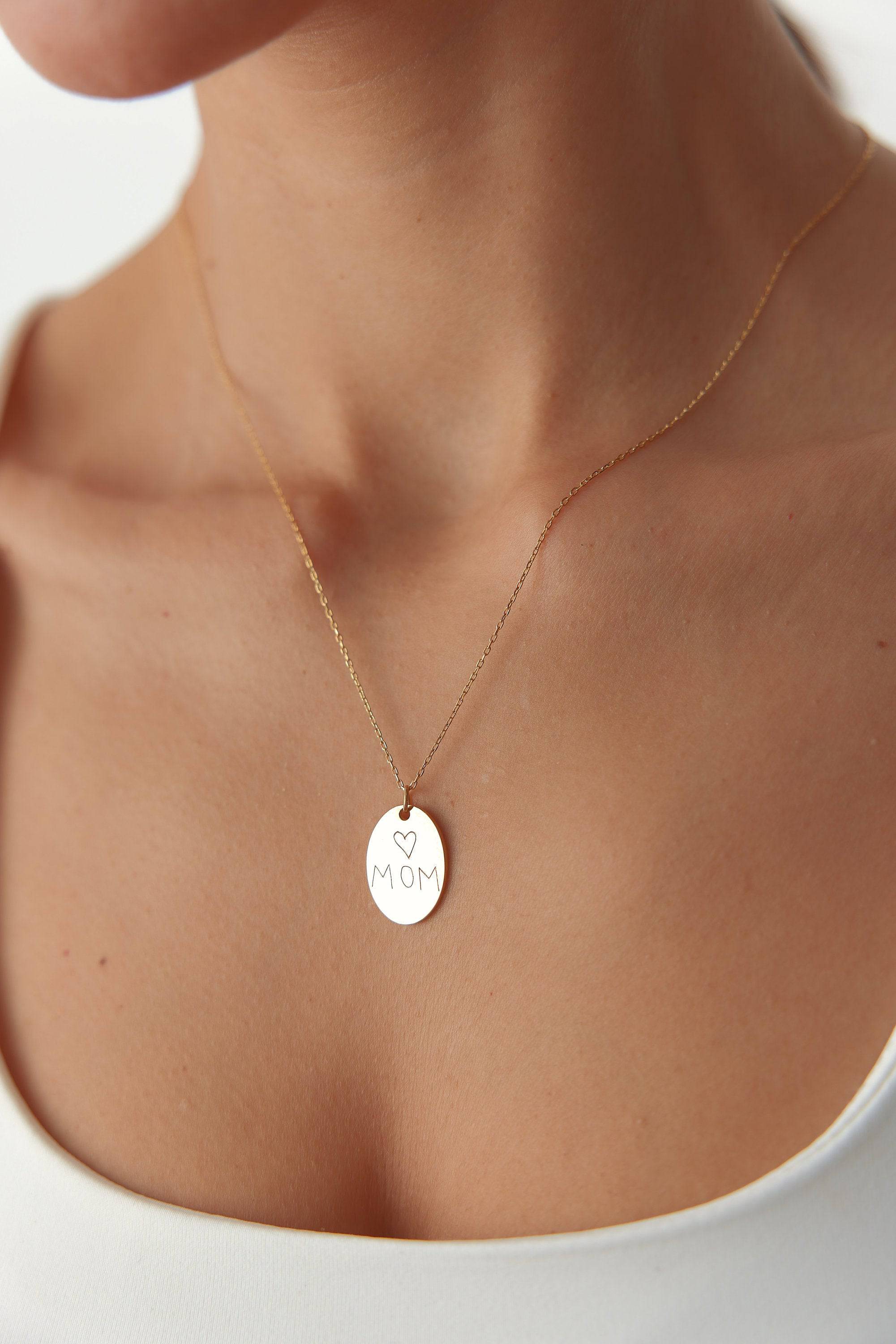 Personalized Gift for Mom Handwriting Custom Necklace Sterling Silver Necklace, Gift For Her, Birth Flower Jewelry, Floral Necklace