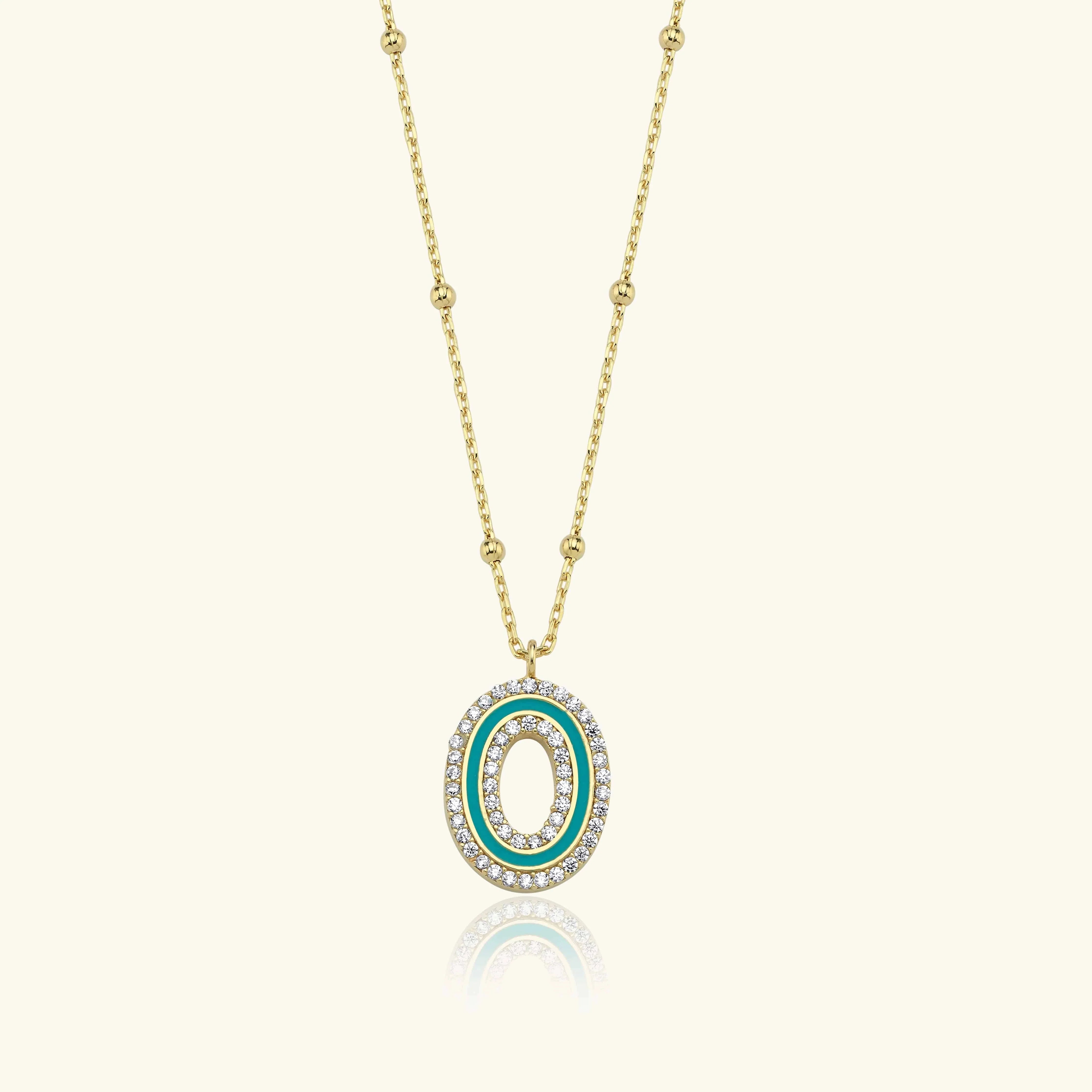 CZ Stone and Enamel Initial Necklace – 18K Gold-Plated Sterling Silver