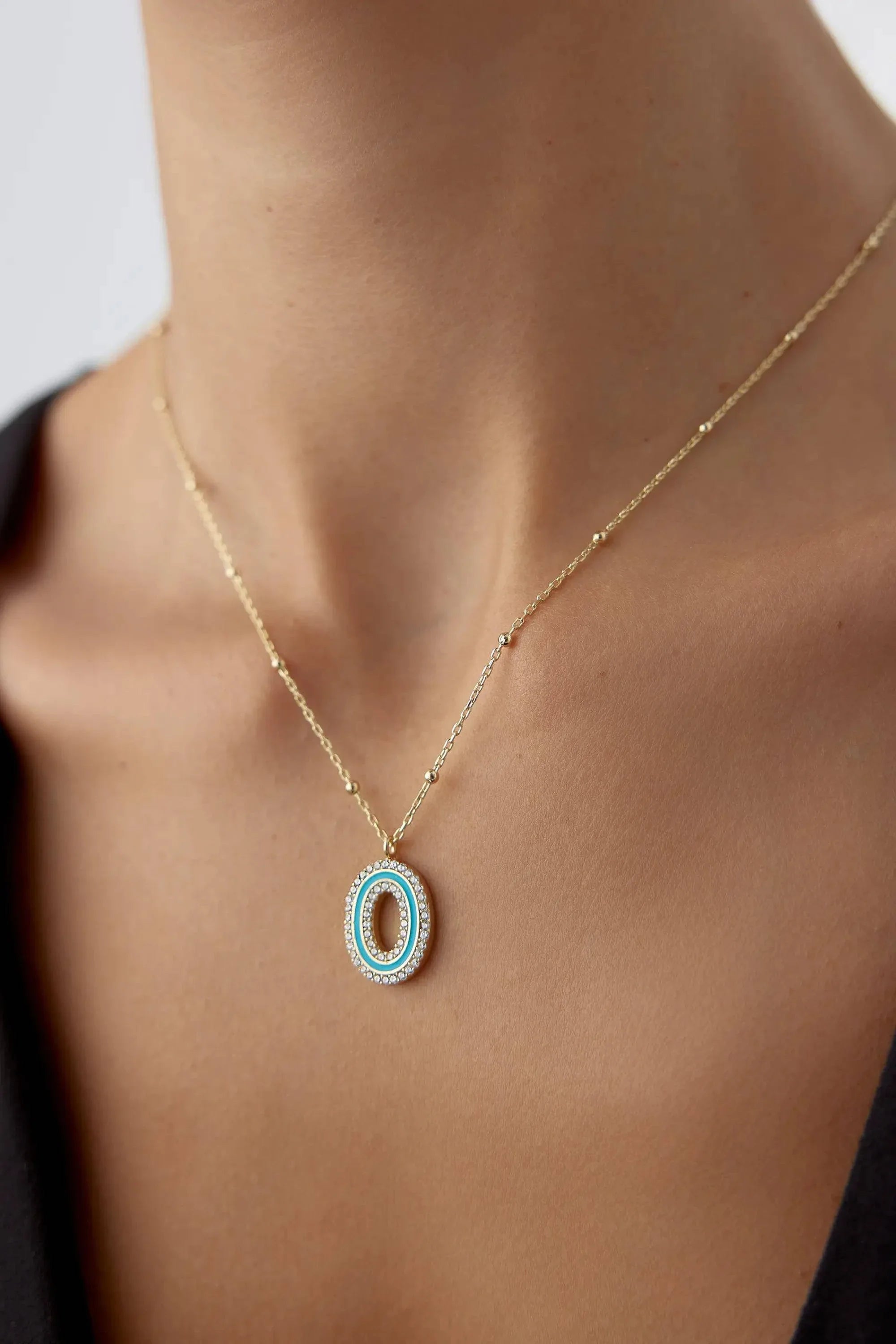 CZ Stone and Enamel Initial Necklace – 18K Gold-Plated Sterling Silver