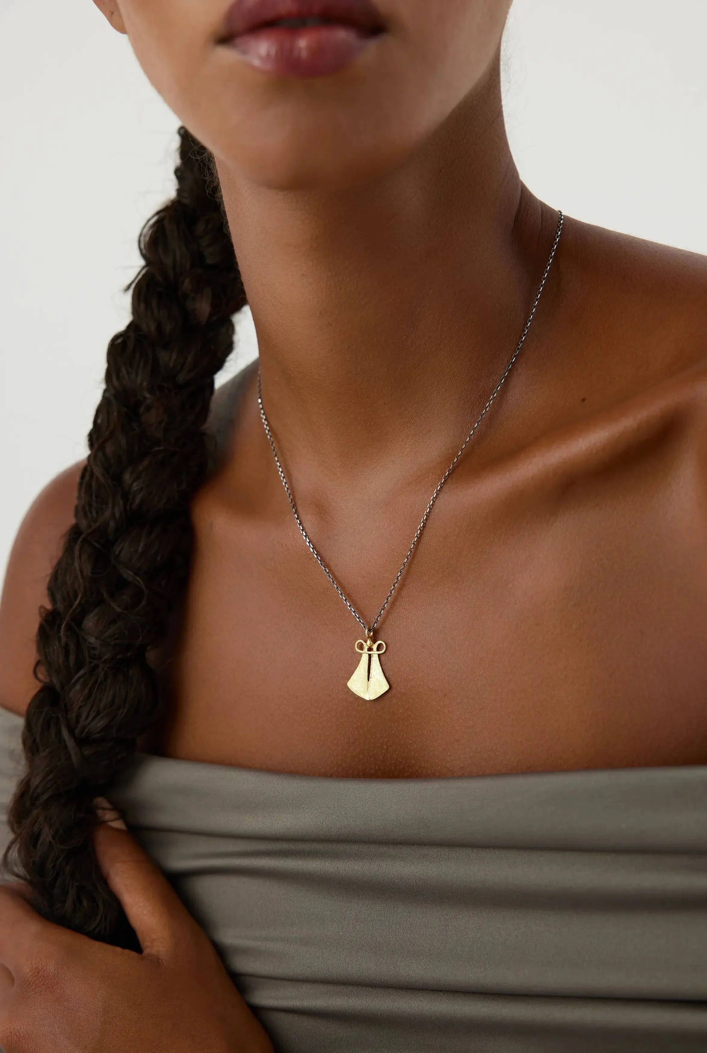 Ancient Cloak Sword Pendant Necklace, 18K Gold-Plated Oxidized Sterling Silver