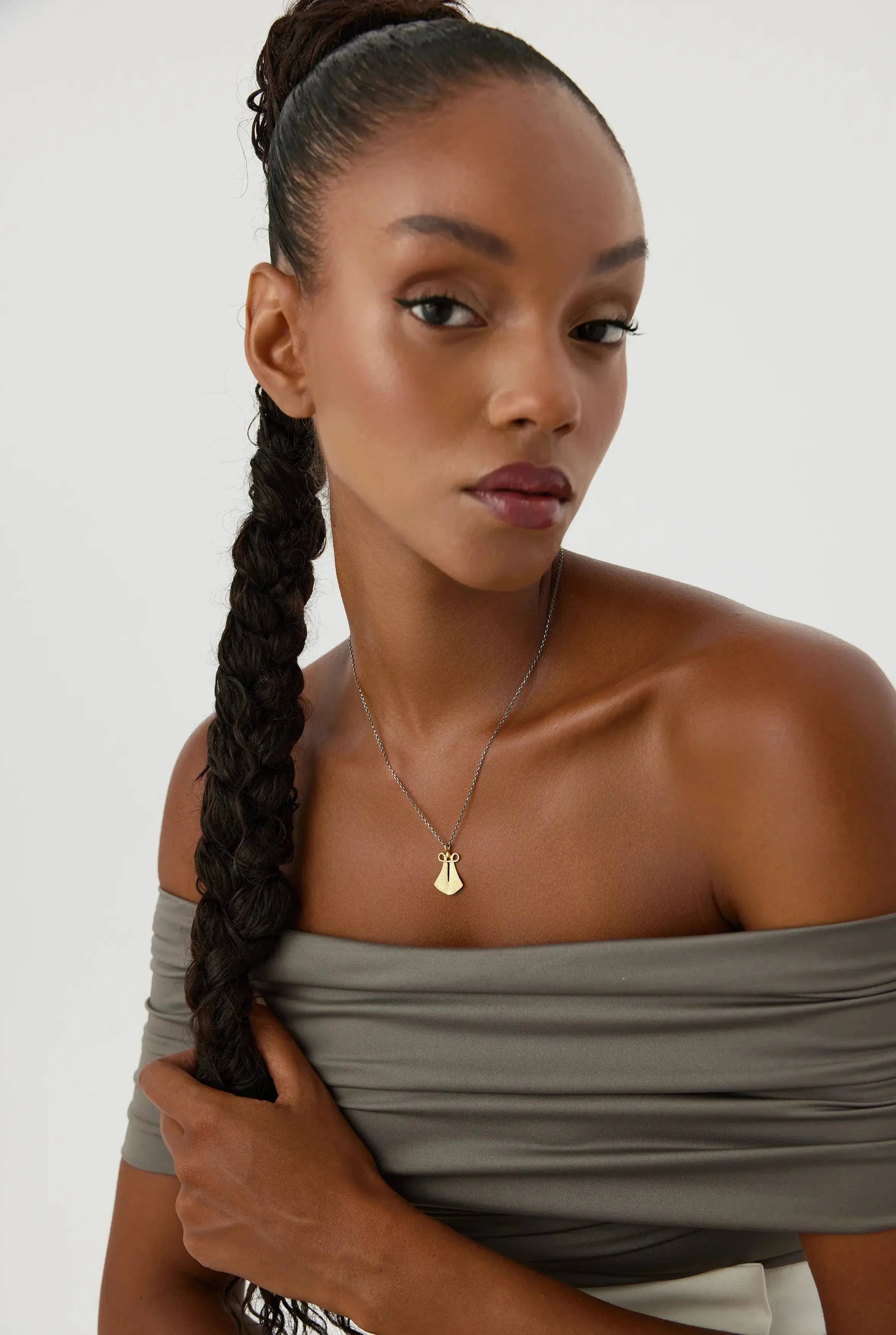 Ancient Cloak Sword Pendant Necklace, 18K Gold-Plated Oxidized Sterling Silver