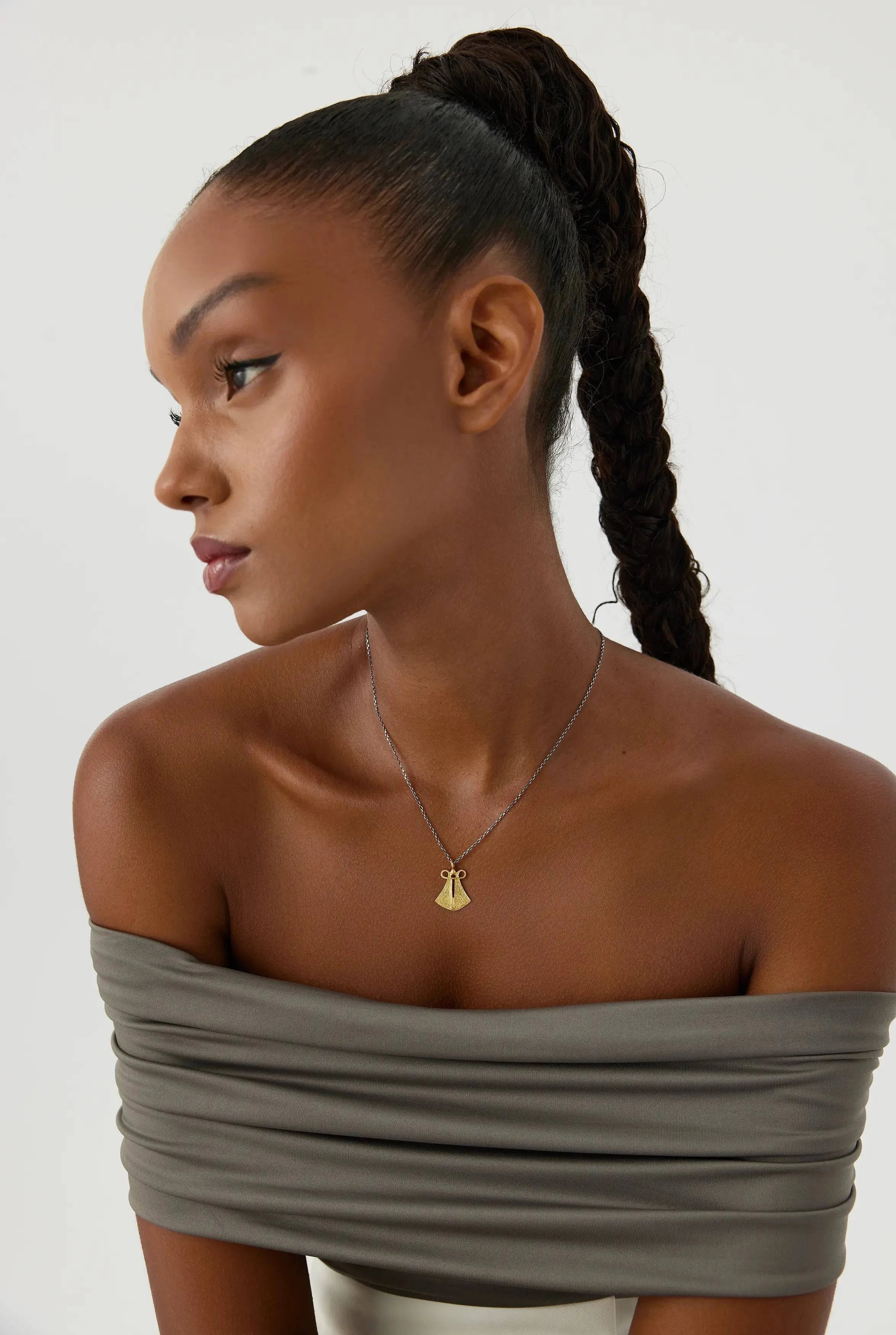 Ancient Cloak Sword Pendant Necklace, 18K Gold-Plated Oxidized Sterling Silver