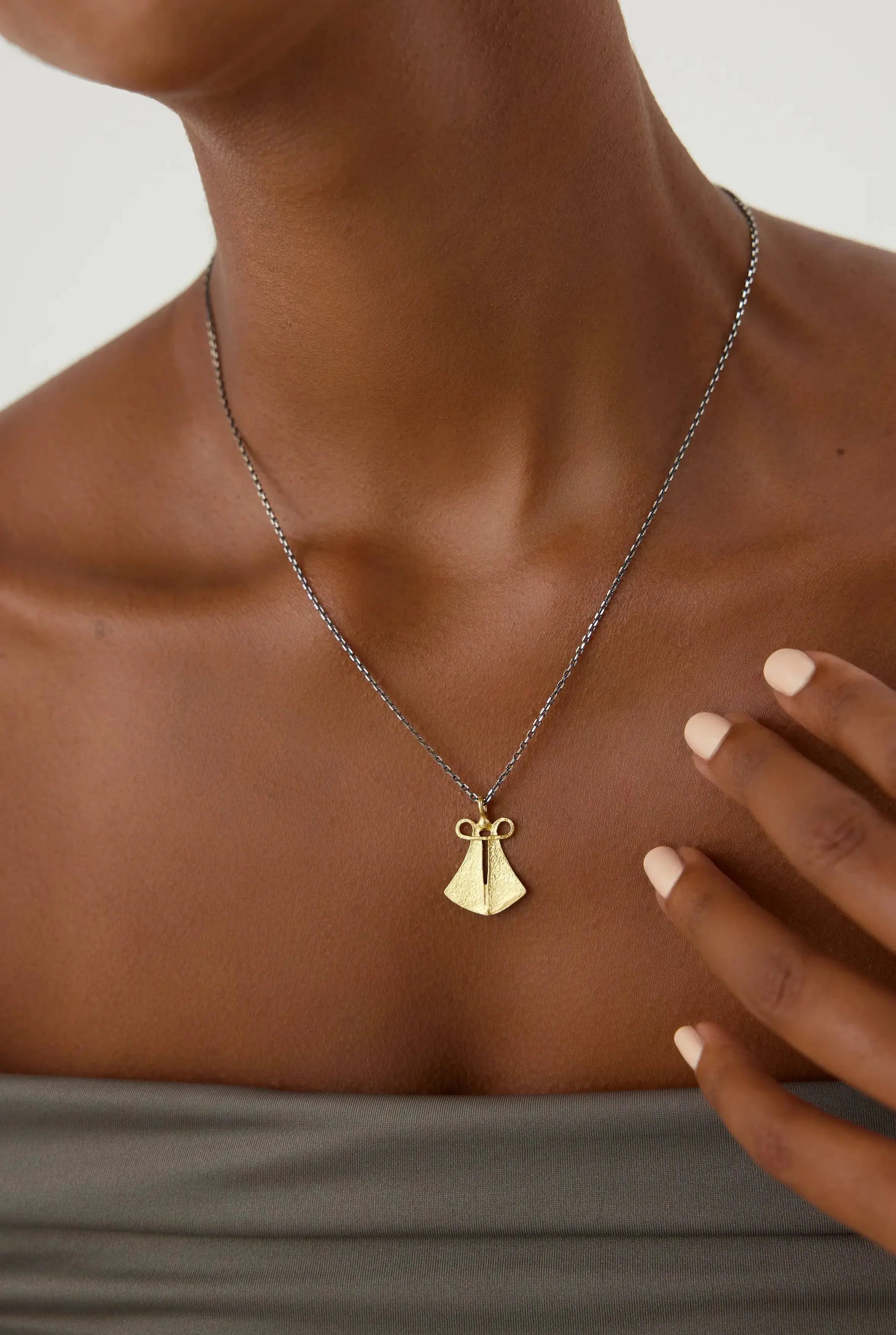 Ancient Cloak Sword Pendant Necklace, 18K Gold-Plated Oxidized Sterling Silver