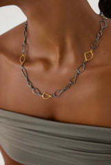 Ancient Design Chain Necklace, 18K Gold-Plated Oxidized Sterling Silver