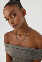 Ancient Design Chain Necklace, 18K Gold-Plated Oxidized Sterling Silver