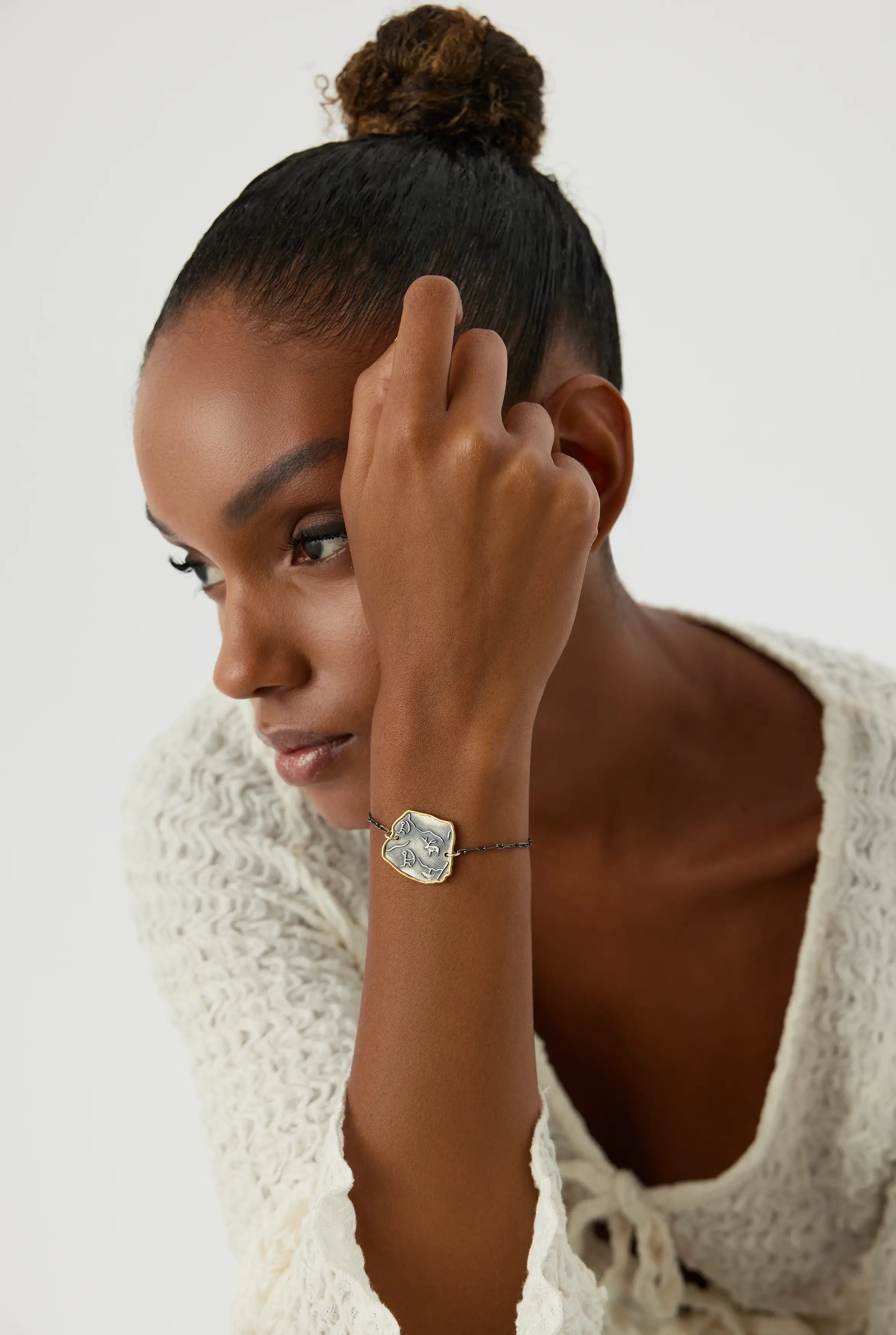 Ancient Symbol Bracelet – 18K Gold-Plated Sterling Silver with Black Chain