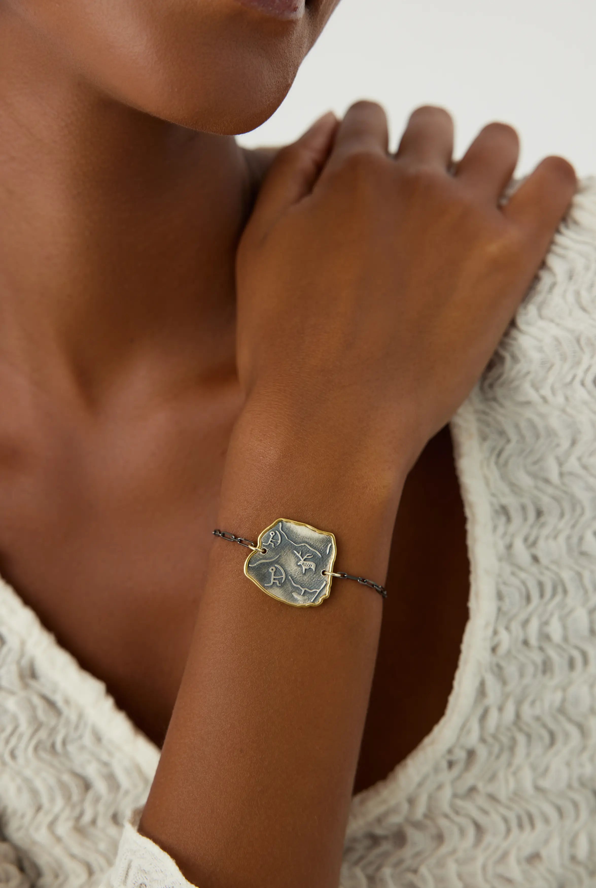 Ancient Symbol Bracelet – 18K Gold-Plated Sterling Silver with Black Chain