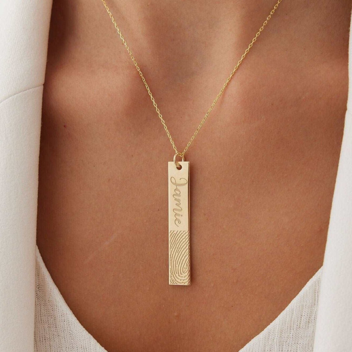 Personalized Fingerprint Bar Necklace
