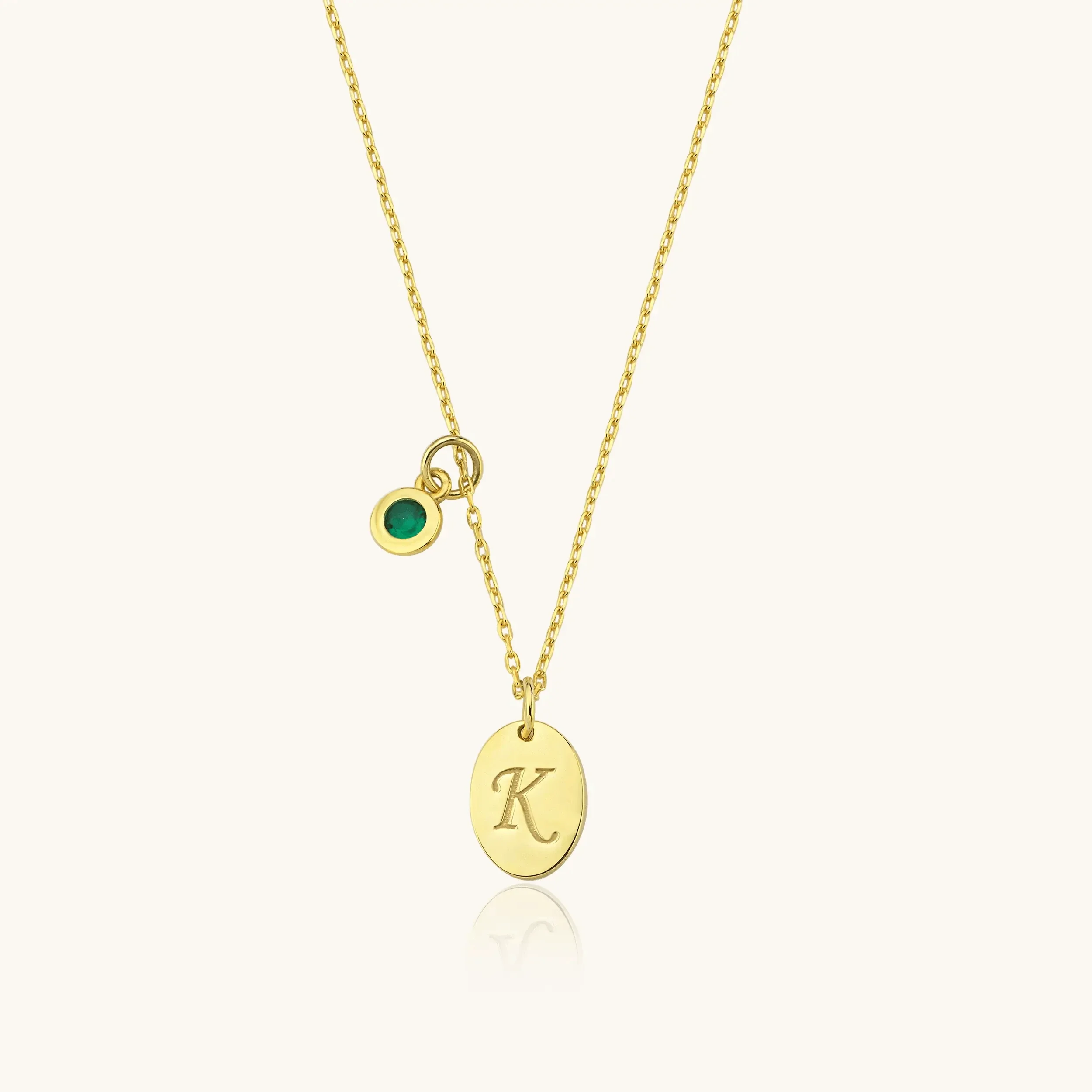 Initial Birthstone Necklace – 18K Gold-Plated Oval Pendant with Birthstone Charm