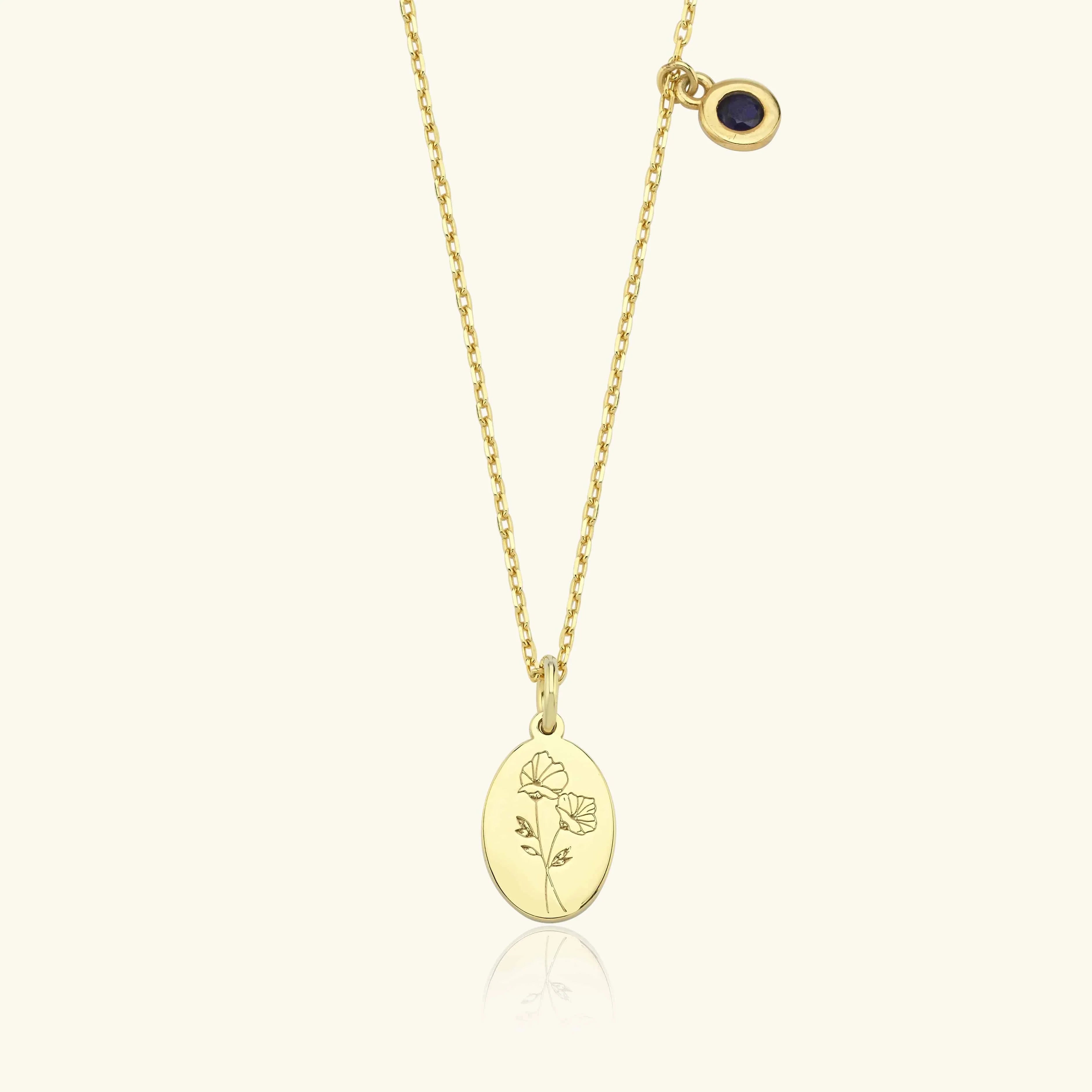 Oval Birth Flower Necklace - 18K Gold-Plated Minimalist Jewelry
