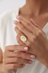 Custom Oval Birth Flower Signet Ring