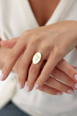 Custom Oval Birth Flower Signet Ring