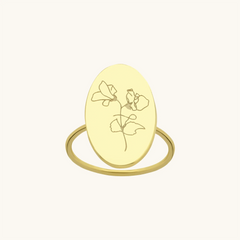 Custom Oval Birth Flower Signet Ring