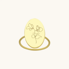 Custom Oval Birth Flower Signet Ring