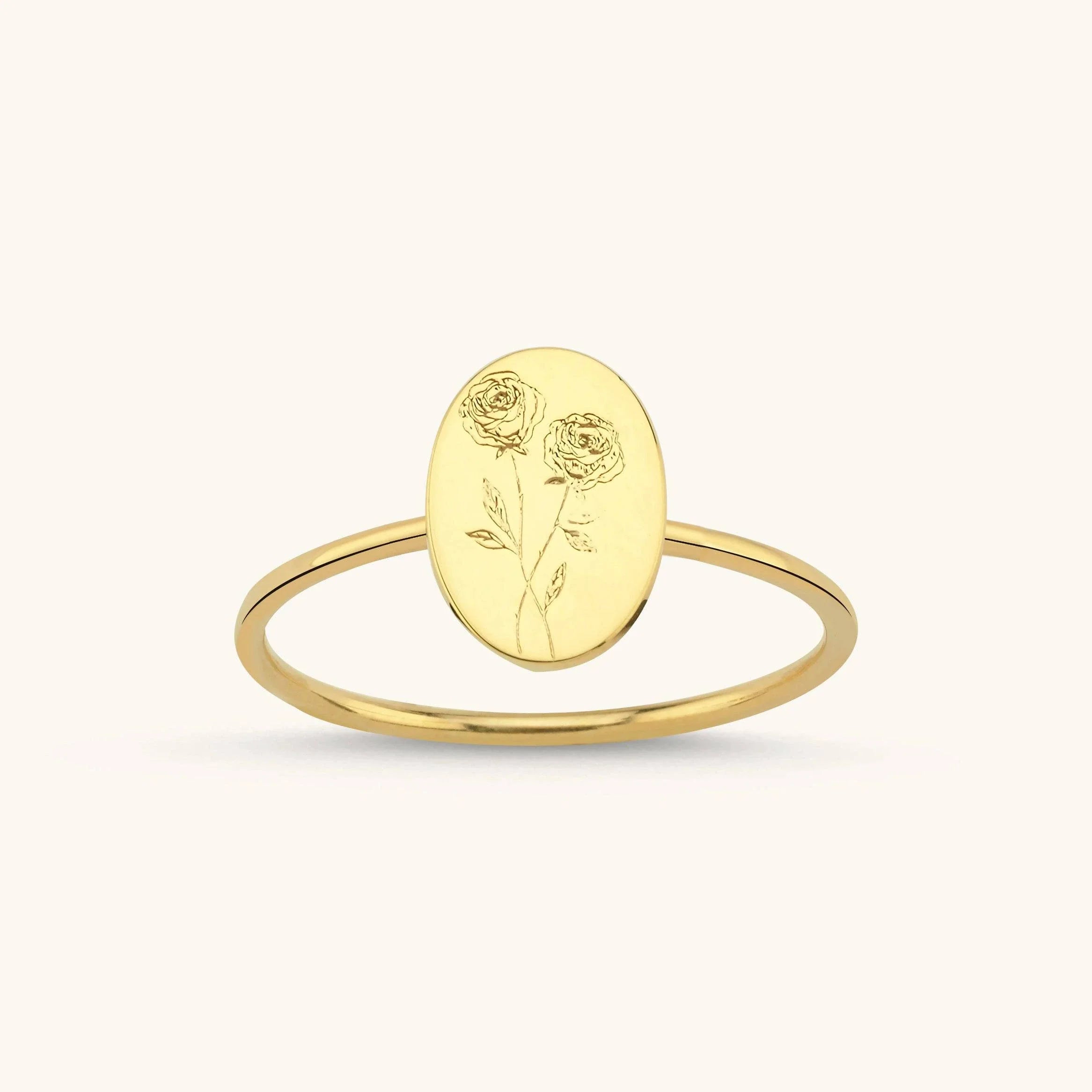 Tiny Birth Flower Ring – 18K Gold-Plated Sterling Silver Floral Jewelry