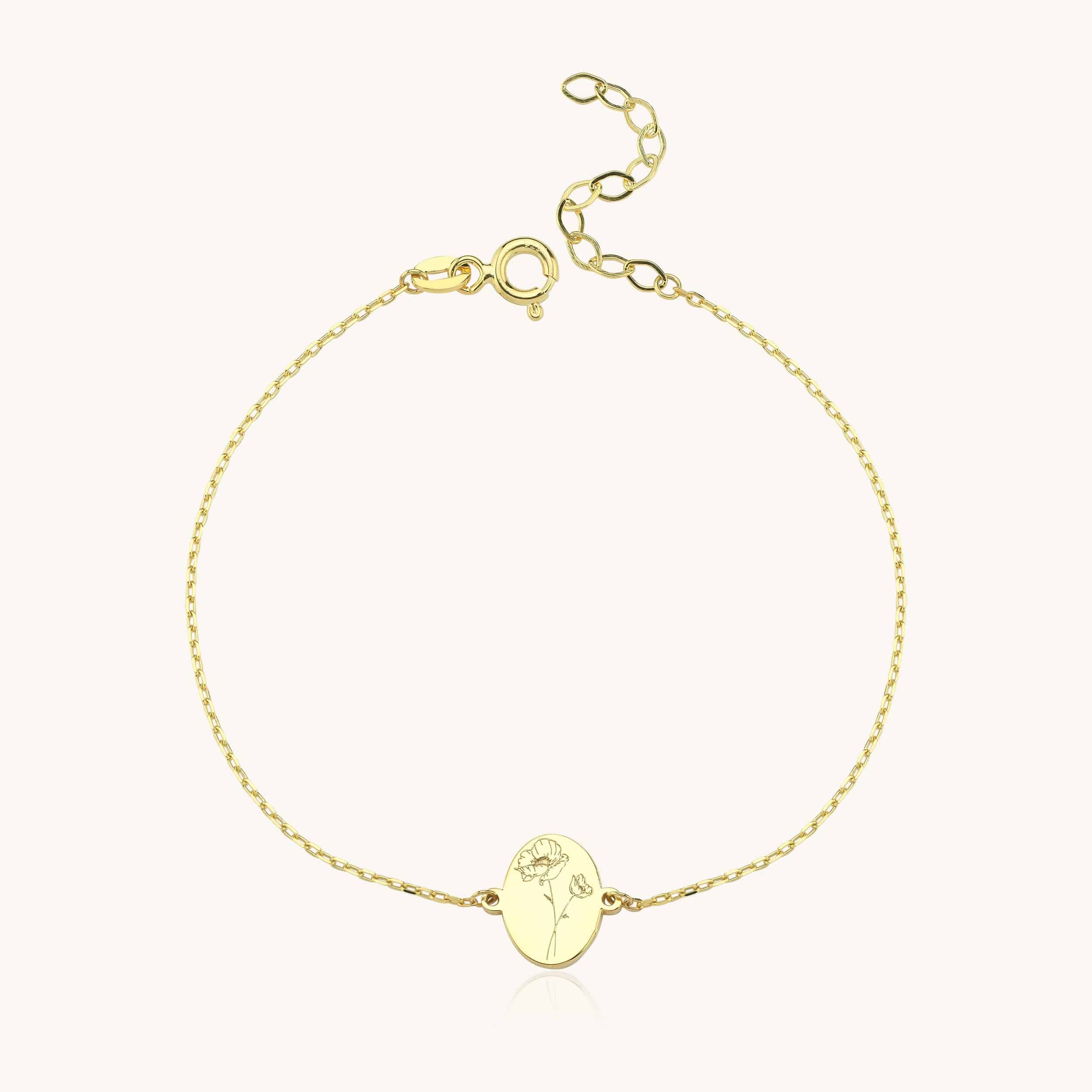 Tiny Birth Flower Bracelet – 18K Gold-Plated Custom Floral Charm Bracelet