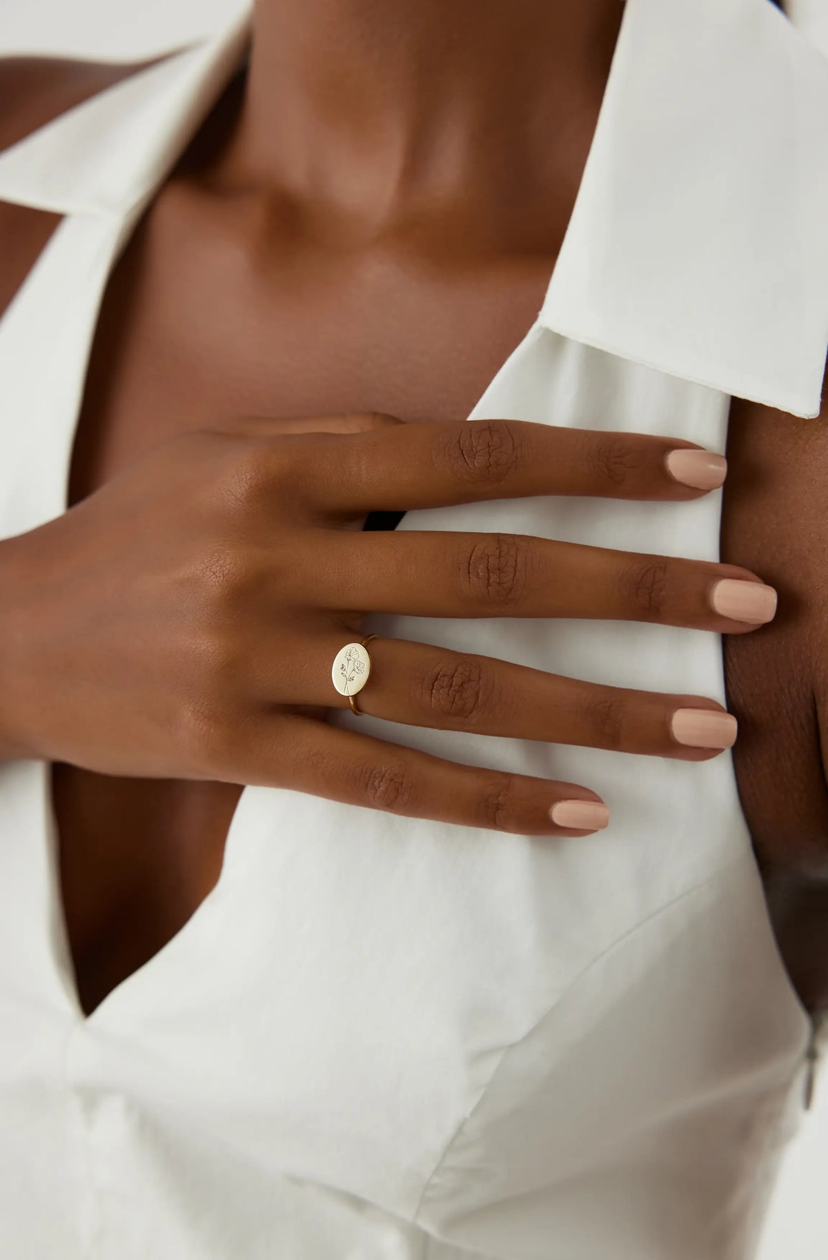 Horizontal Birth Flower Ring, 18K Gold-Plated Sterling Silver