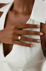 Horizontal Birth Flower Ring, 18K Gold-Plated Sterling Silver