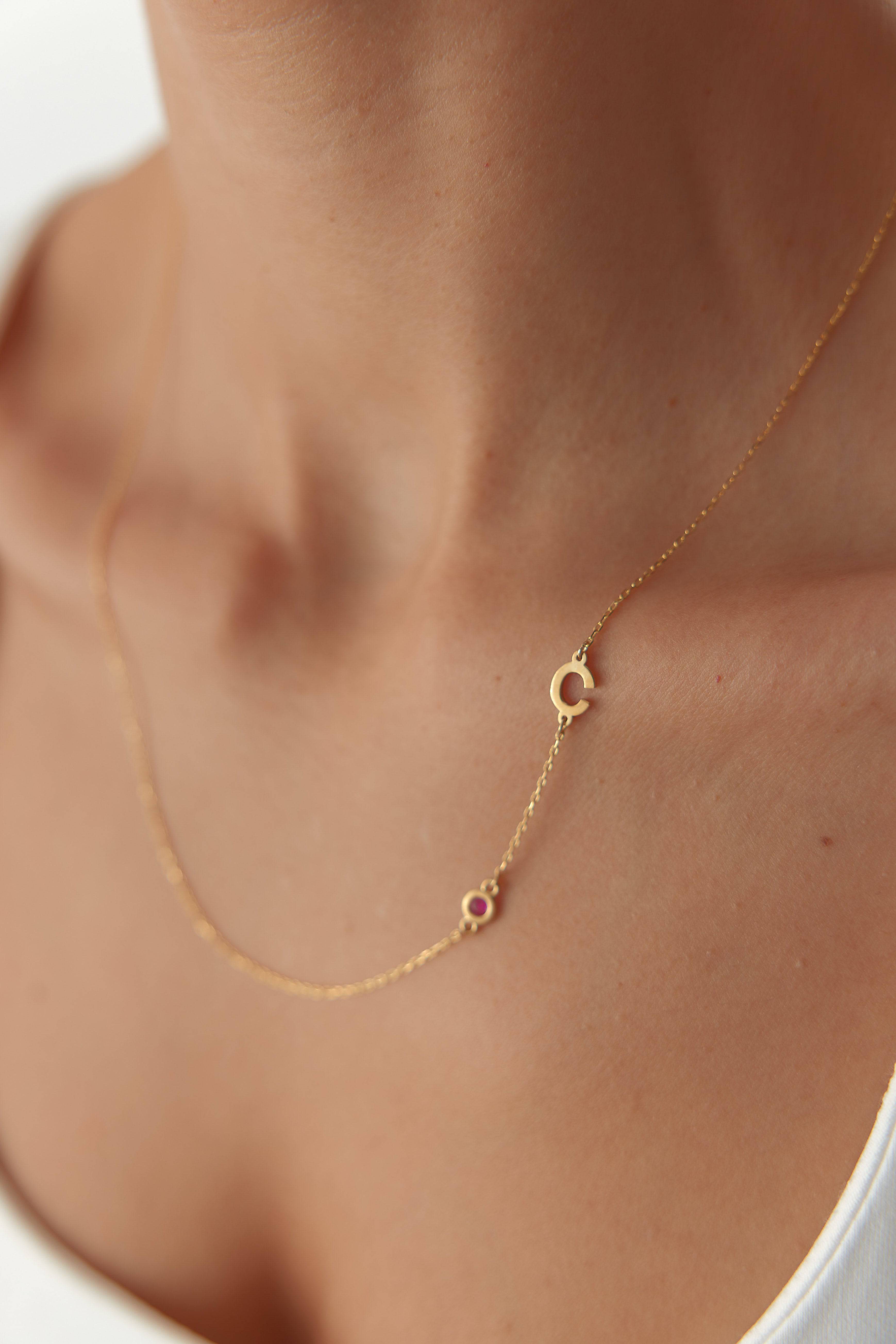 Birthstone and Initial Family Necklace – 18K Gold-Plated Sterling Silver