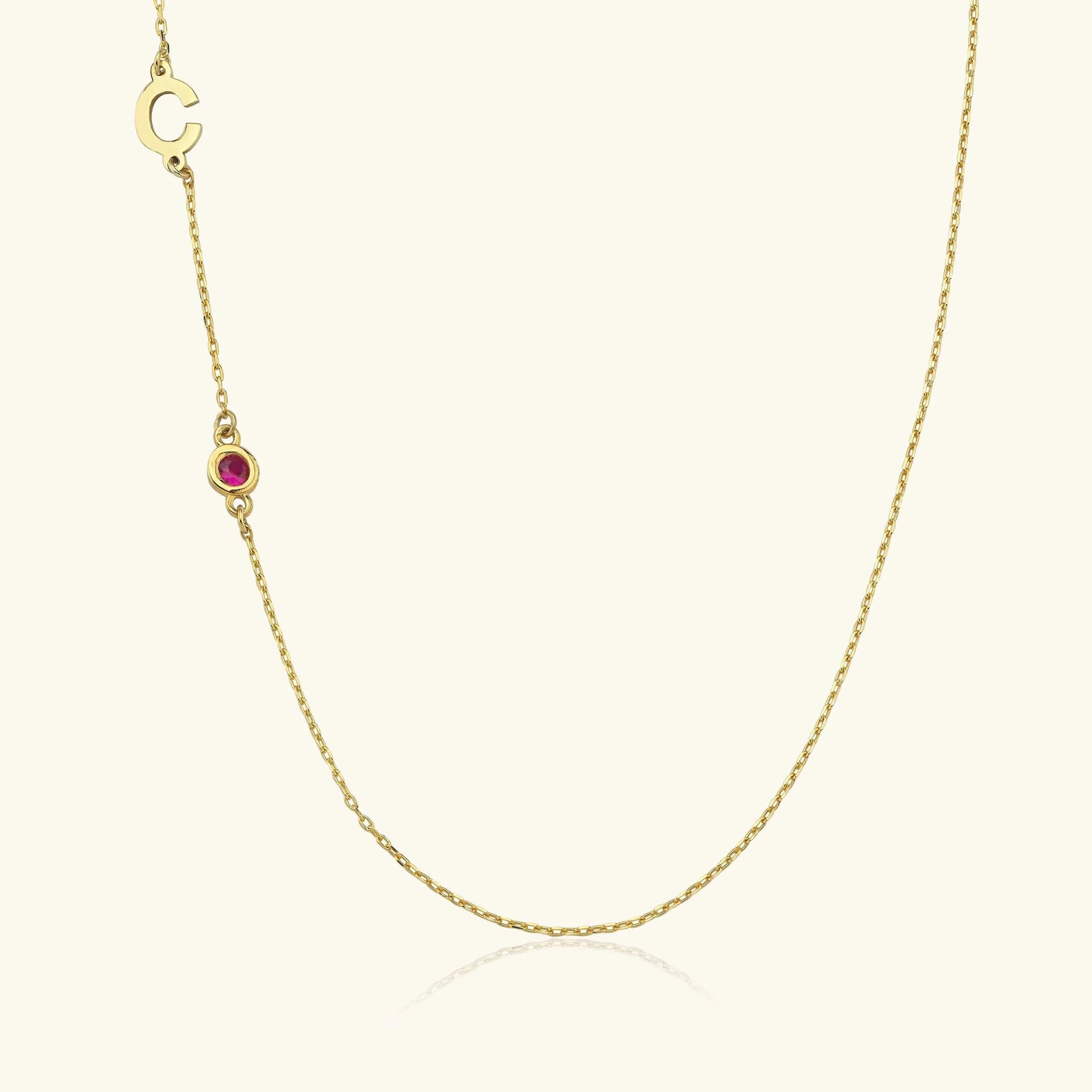 Birthstone and Initial Family Necklace – 18K Gold-Plated Sterling Silver
