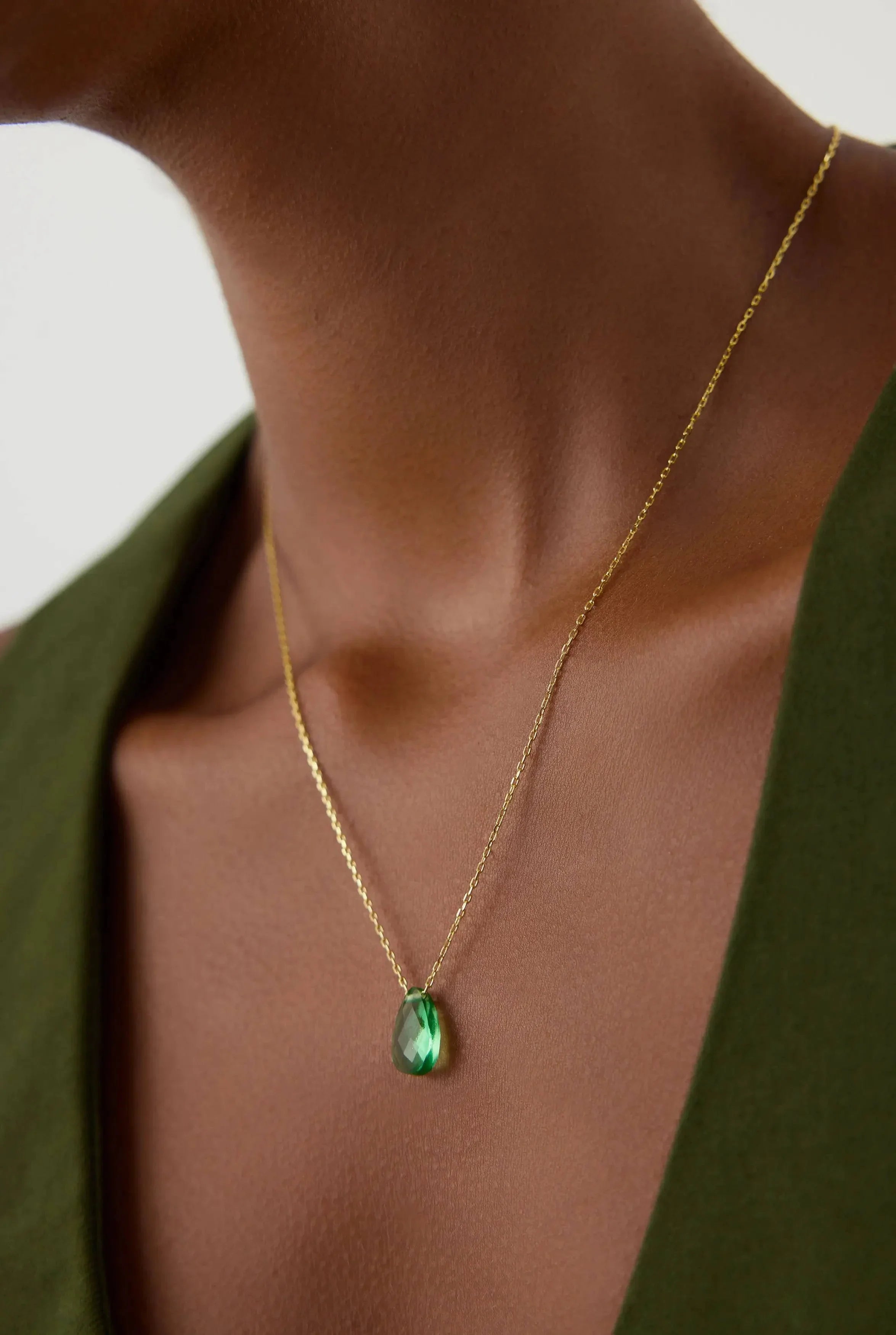 Dainty Teardrop Birthstone Necklace • Gemstone 18K Gold-Plated Sterling Silver