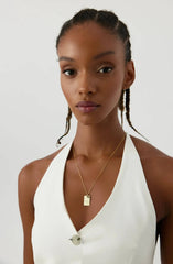 Engraved Birthstone Name Necklace, 18K Gold-Plate Sterling Silver, Initial Letter Square Necklace