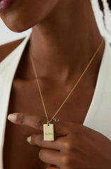 Engraved Birthstone Name Necklace, 18K Gold-Plate Sterling Silver, Initial Letter Square Necklace