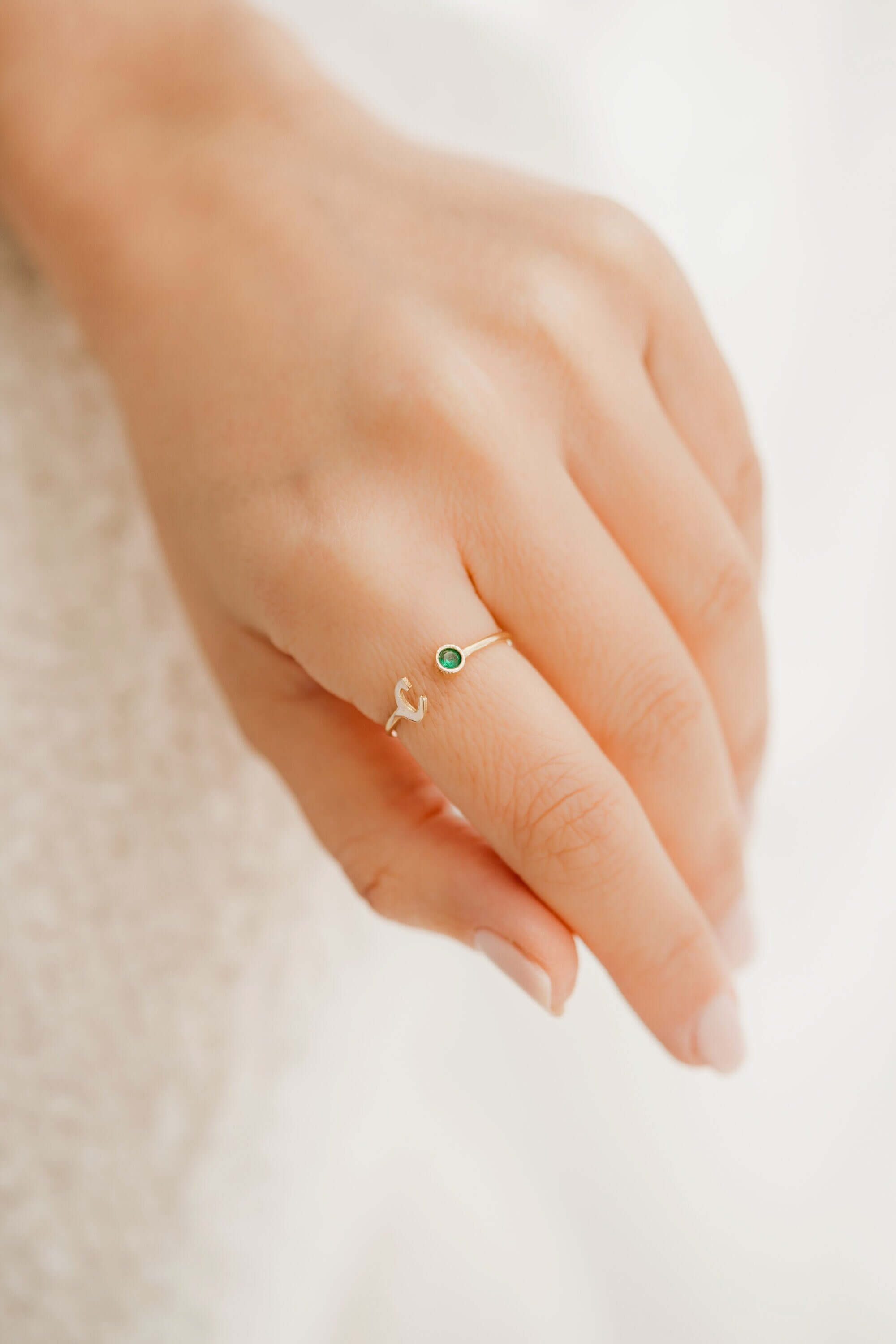 Initial and Gemstone Ring – 18K Gold-Plated Sterling Silver Personalized Ring