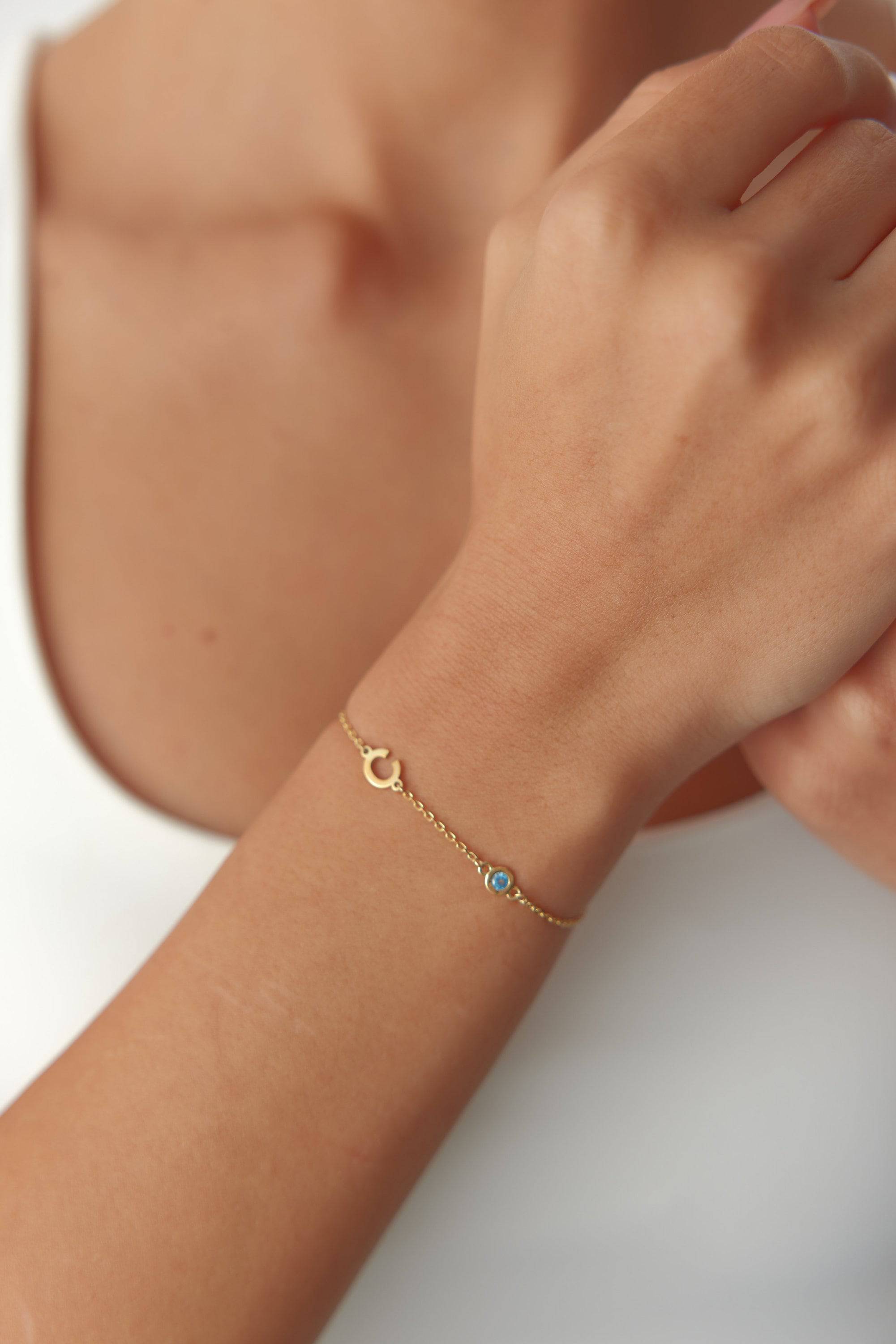 Birthstone and Initial Family Bracelet – 18K Gold-Plated Sterling Silver Customizable Bracelet