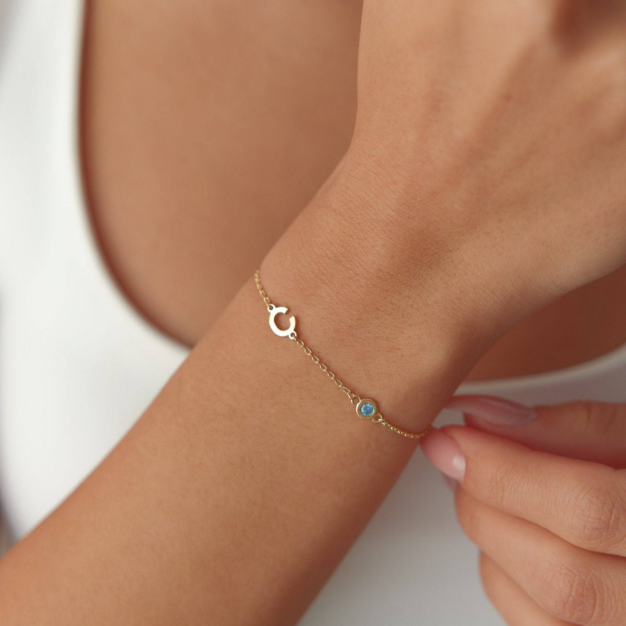 Birthstone and Initial Family Bracelet – 18K Gold-Plated Sterling Silver Customizable Bracelet