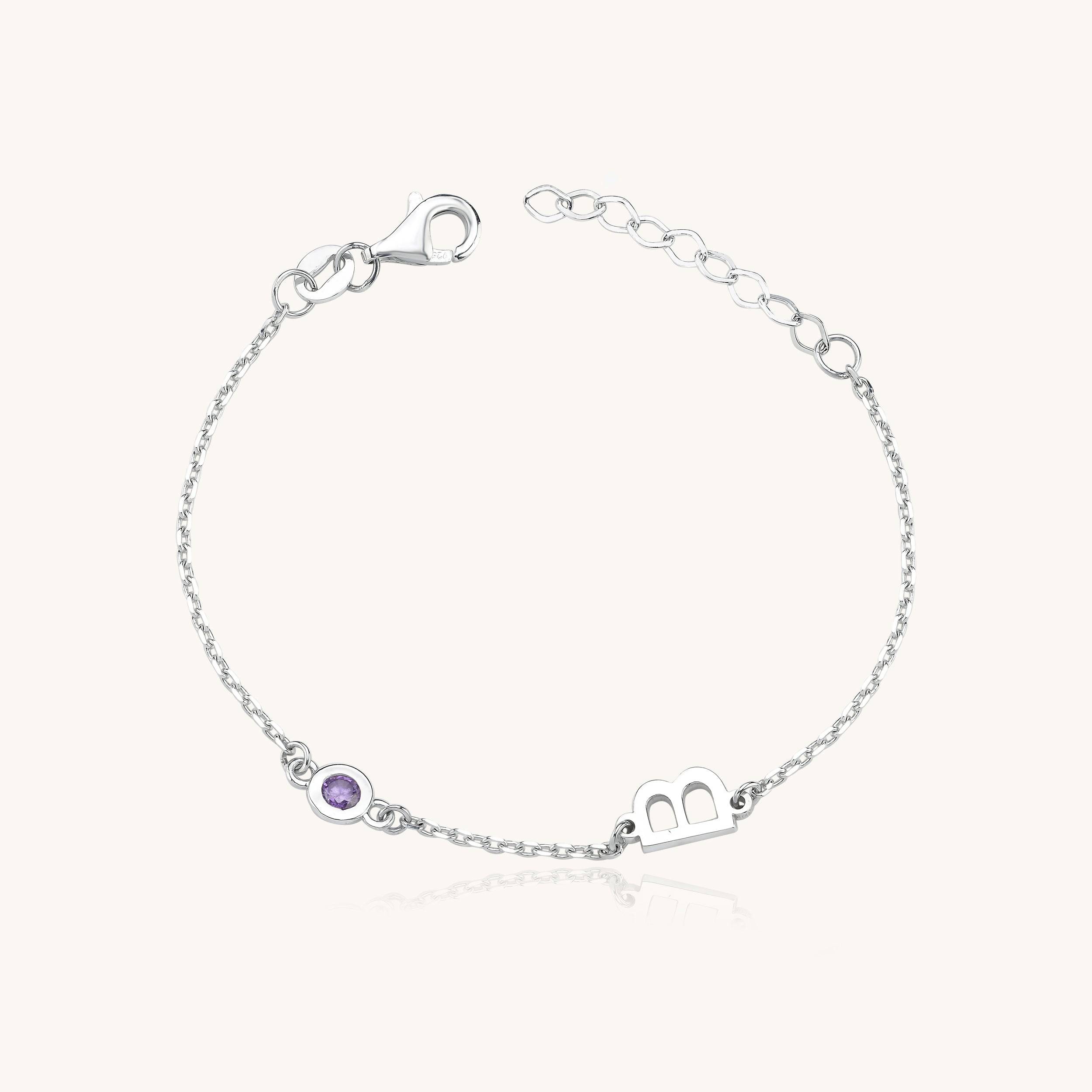 Birthstone and Initial Family Bracelet – 18K Gold-Plated Sterling Silver Customizable Bracelet