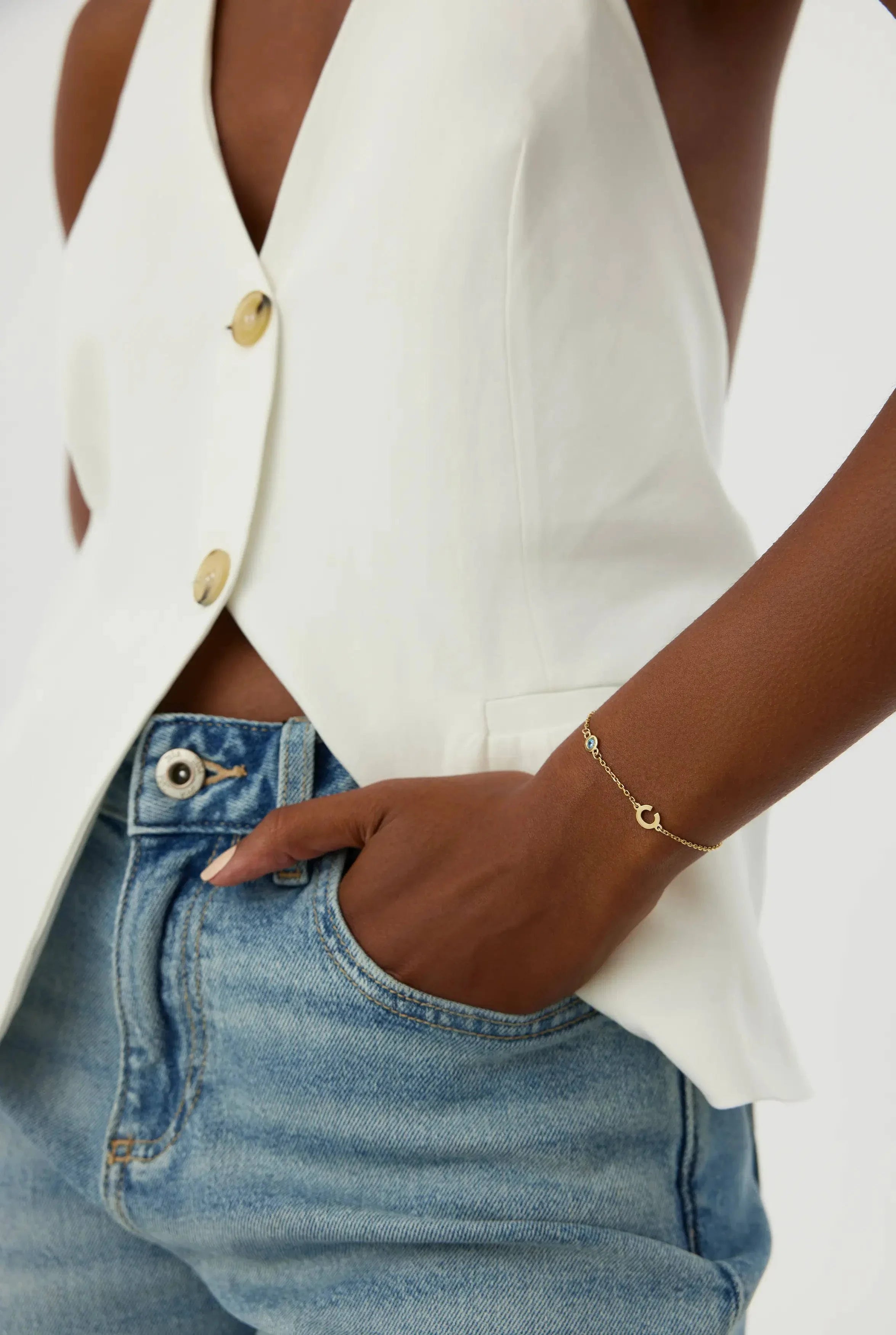 Birthstone and Initial Family Bracelet – 18K Gold-Plated Sterling Silver Customizable Bracelet