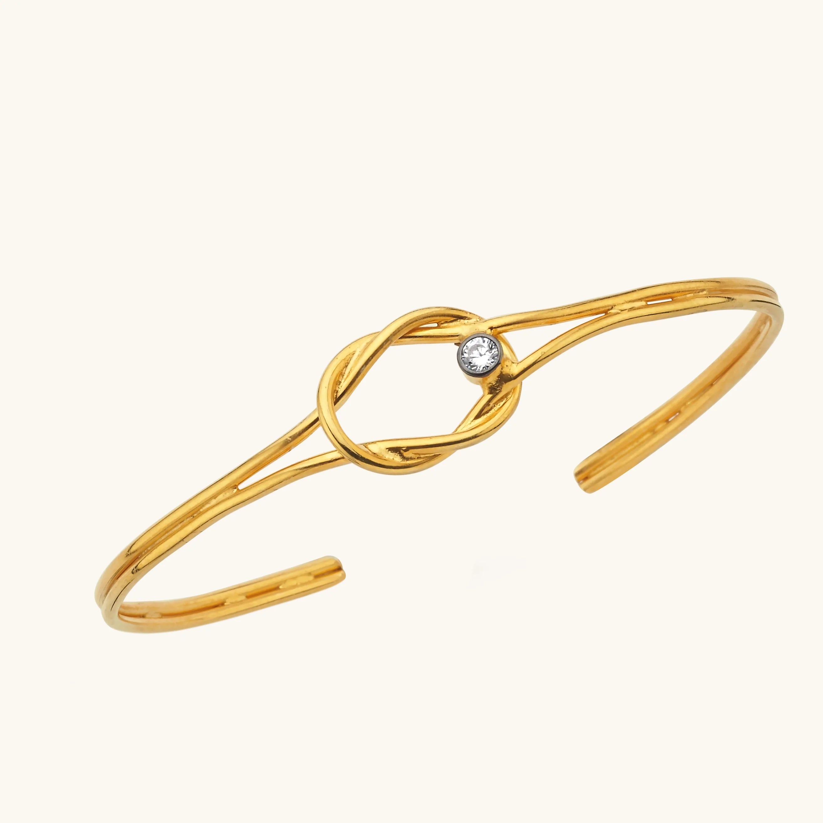 18K Gold Knot Solid Cuff Bangle Bracelet, Symbolic Jewelry