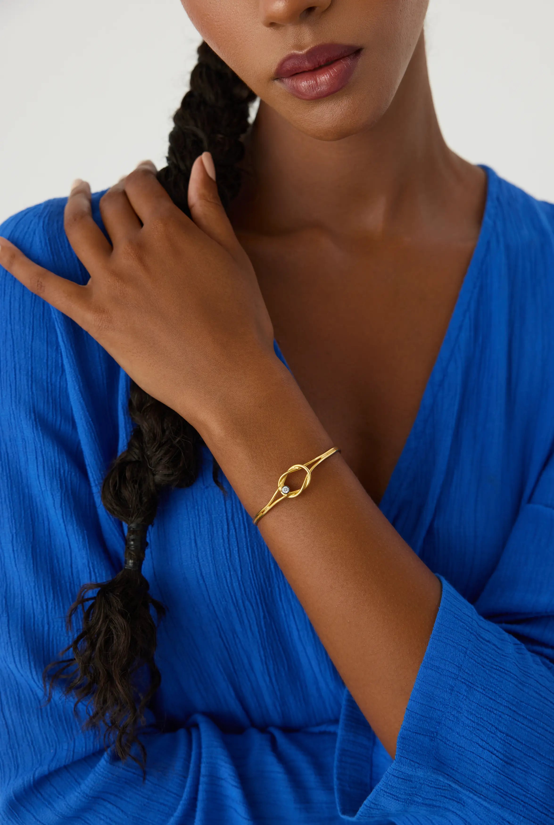 18K Gold Knot Solid Cuff Bangle Bracelet, Symbolic Jewelry