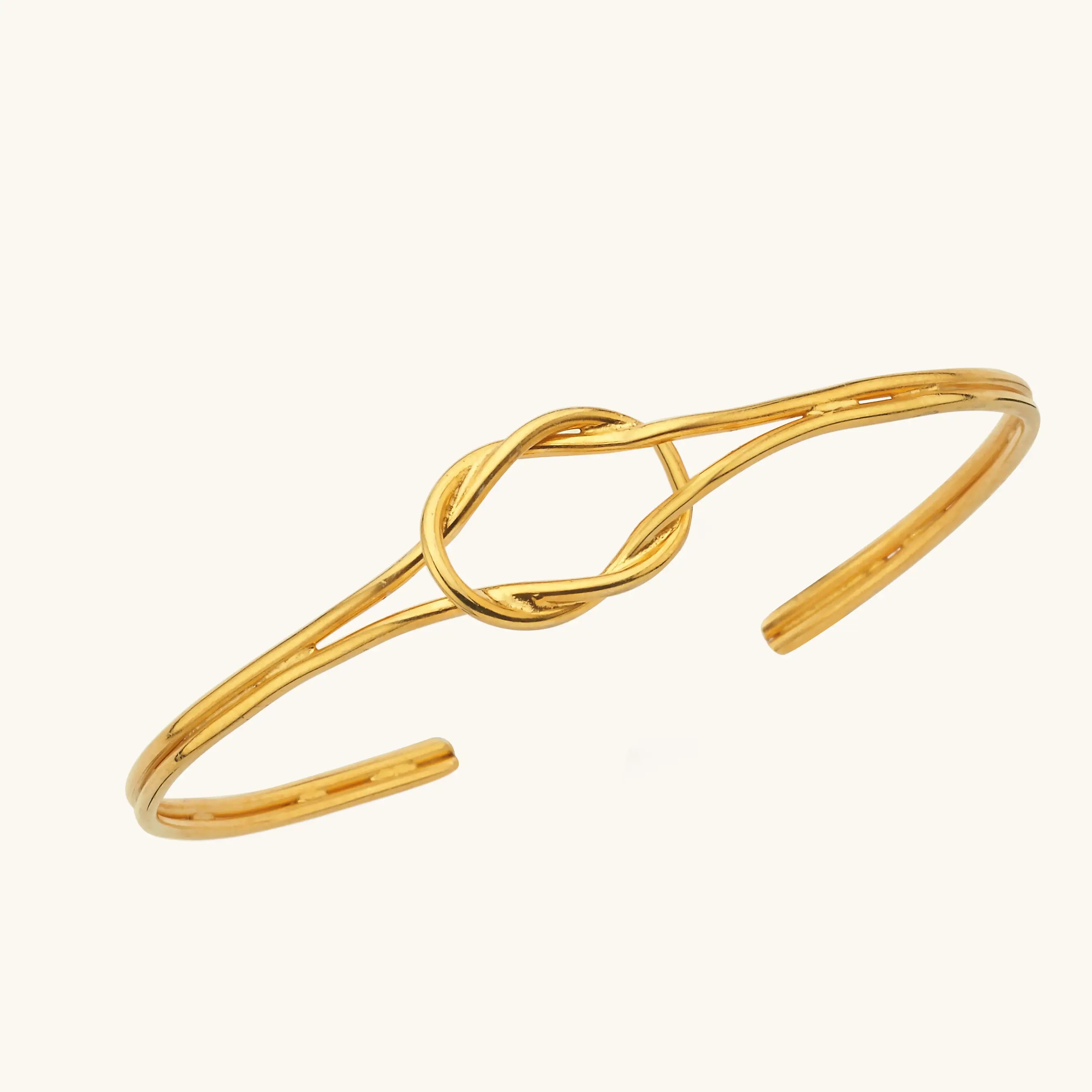 18K Gold Knot Solid Cuff Bangle Bracelet, Symbolic Jewelry