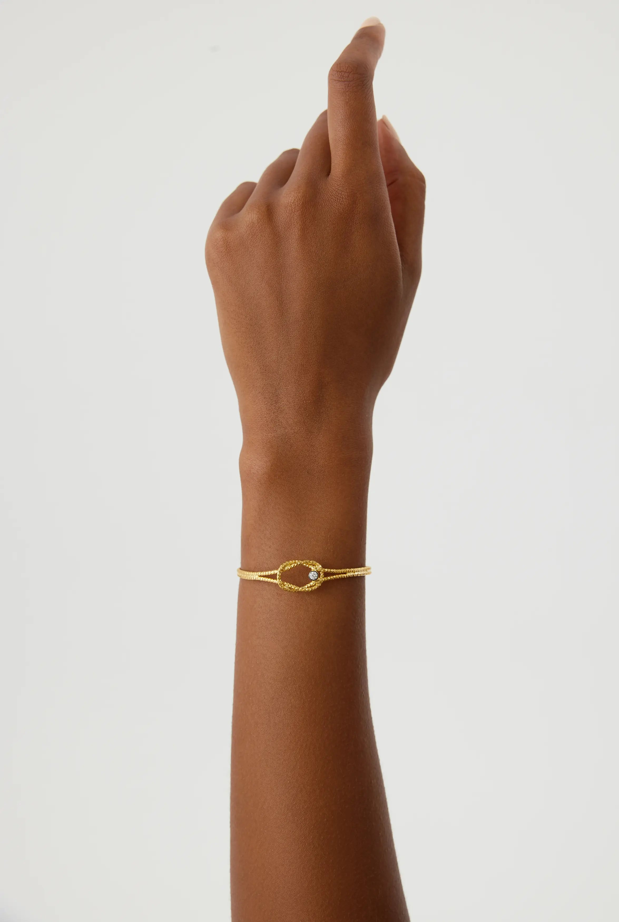 Knot Cuff Fluted Bangle Bracelet, 18K Gold-Plated Sterling Silver Symbolic Minimalist Jewelry