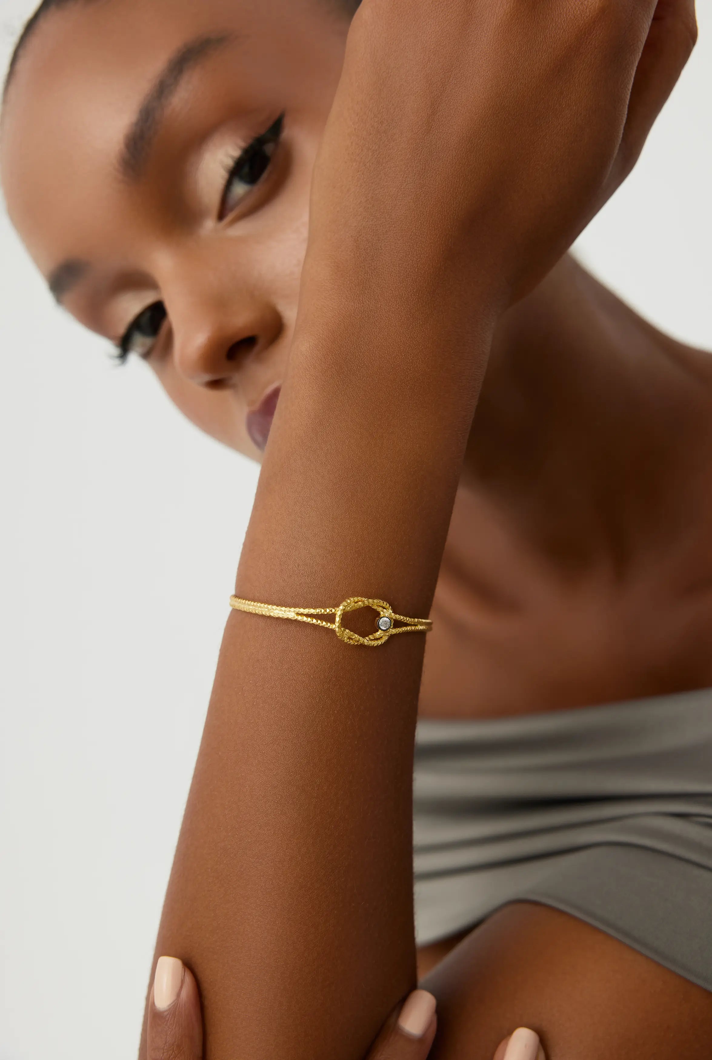 Knot Cuff Fluted Bangle Bracelet, 18K Gold-Plated Sterling Silver Symbolic Minimalist Jewelry