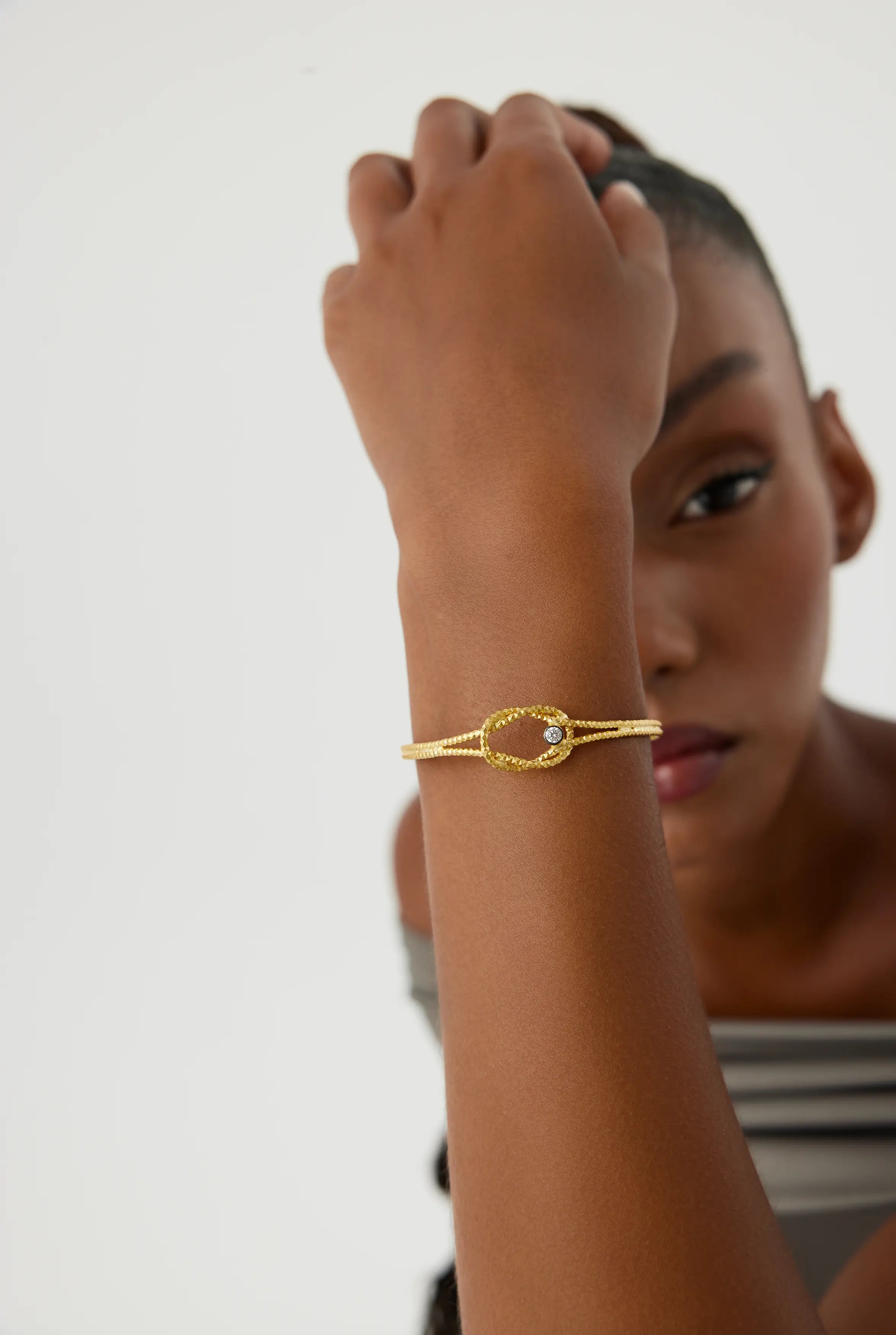 Knot Cuff Fluted Bangle Bracelet, 18K Gold-Plated Sterling Silver Symbolic Minimalist Jewelry
