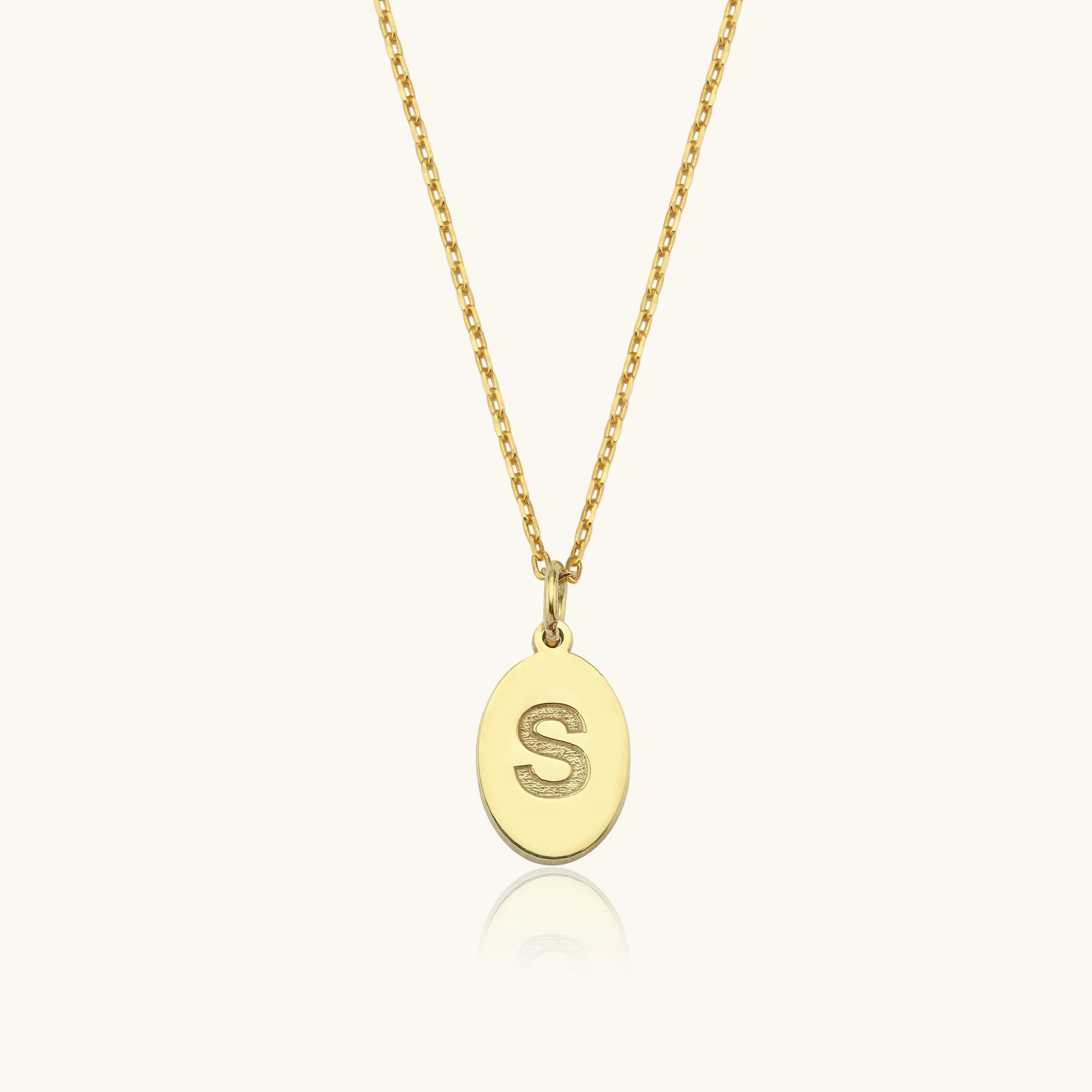 Gold Oval Initial Necklace | Personalized Letter Pendant | 925 Sterling Silver