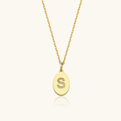 Gold Oval Initial Necklace | Personalized Letter Pendant | 925 Sterling Silver
