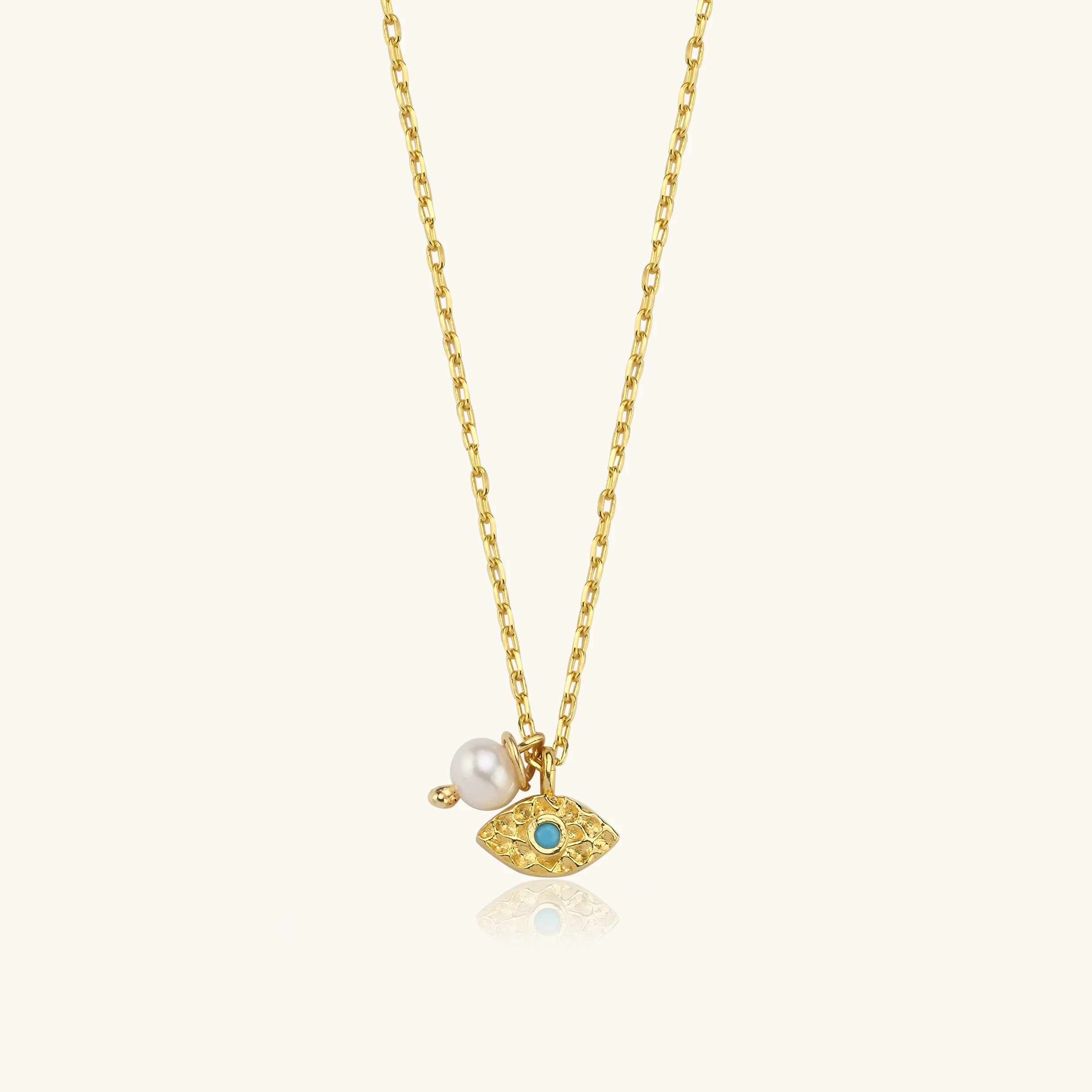 Tiny Evil Eye Necklace with Pearl, 18K Gold-Plated Sterling Silver