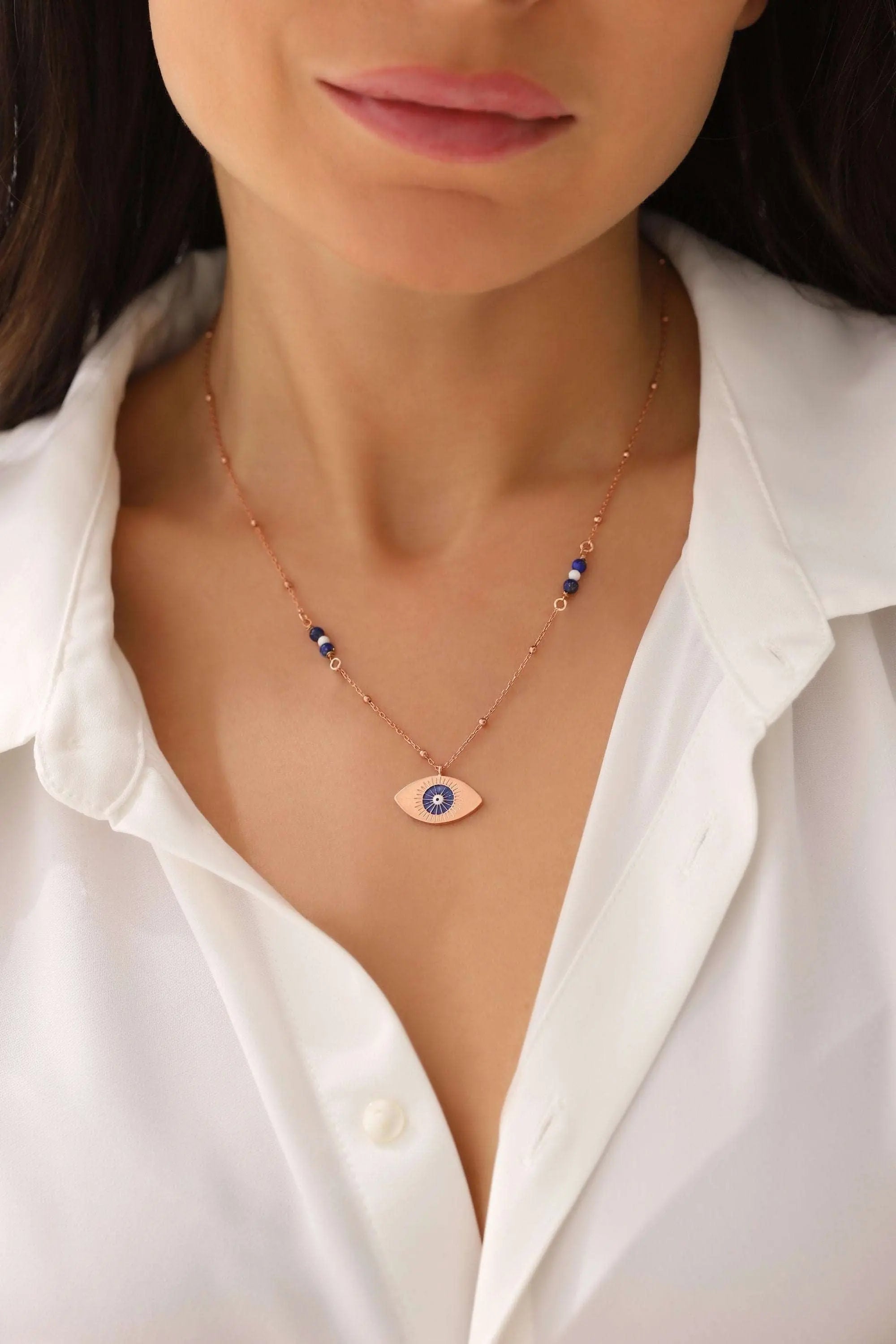 Evil Eye Enamel Lapis Necklace, 18K Gold-Plated Sterling Silver
