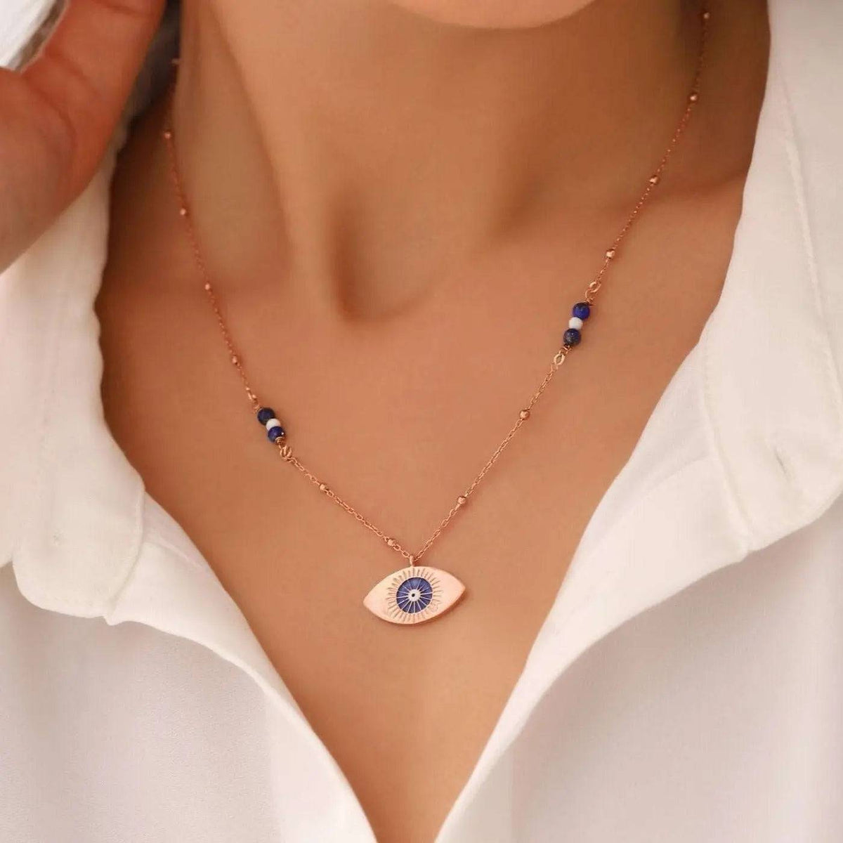 Evil Eye Enamel Lapis Necklace, 18K Gold-Plated Sterling Silver