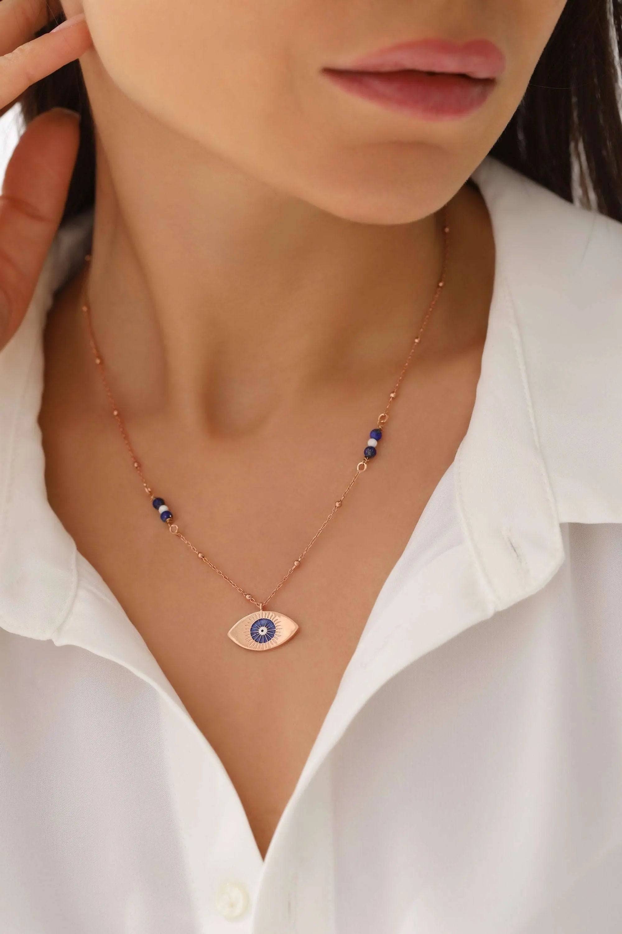 Evil Eye Enamel Lapis Necklace, 18K Gold-Plated Sterling Silver