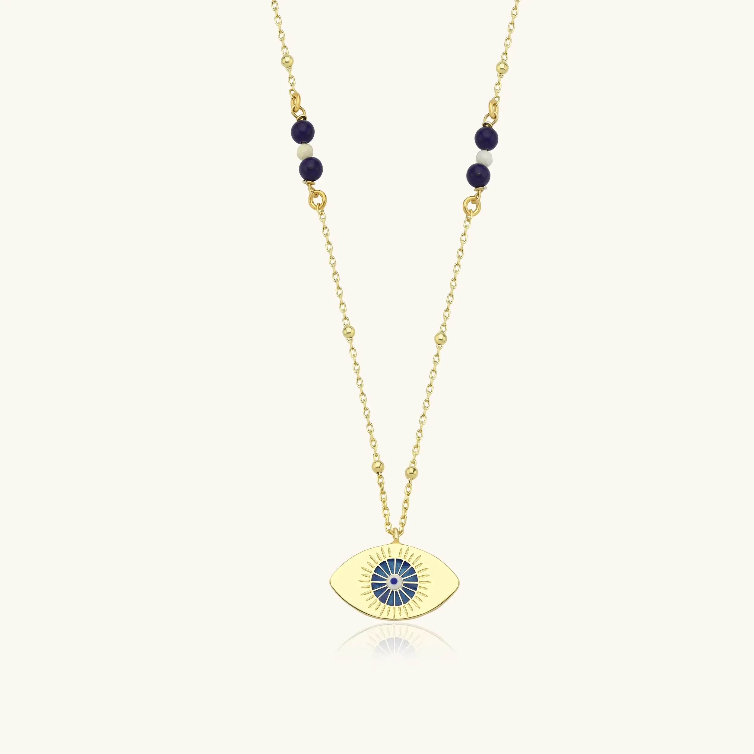 Evil Eye Enamel Lapis Necklace, 18K Gold-Plated Sterling Silver