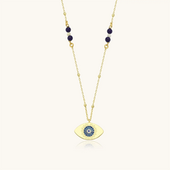 Evil Eye Enamel Lapis Necklace, 18K Gold-Plated Sterling Silver