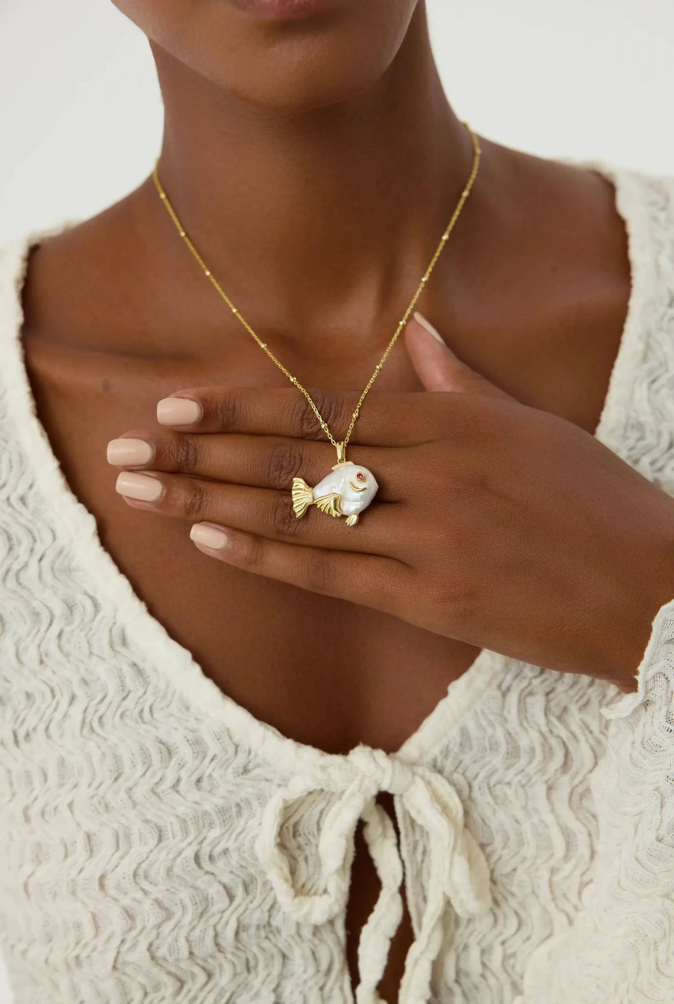 Baroque Pearl Fish Necklace, 18K Gold-Plated Sterling Silver