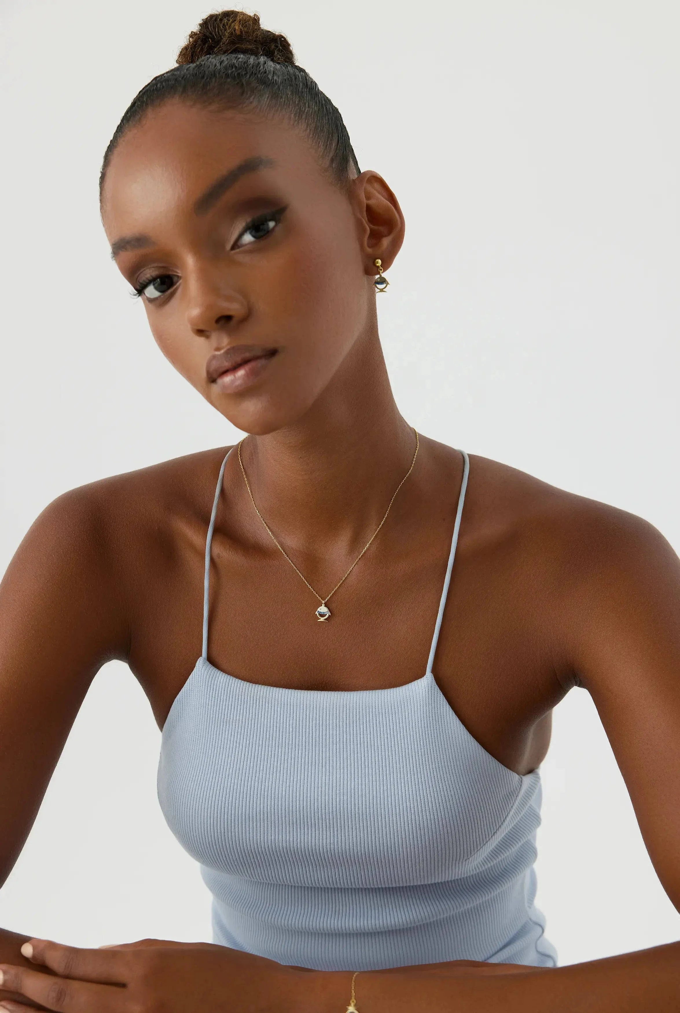 Tiny Fish Necklace with Colorful CZ Stone, 18K Gold-Plated Sterling Silver