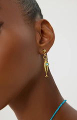 Fish Stud Earrings with Evil Eye Charm, 18K Gold-Plated Earrings