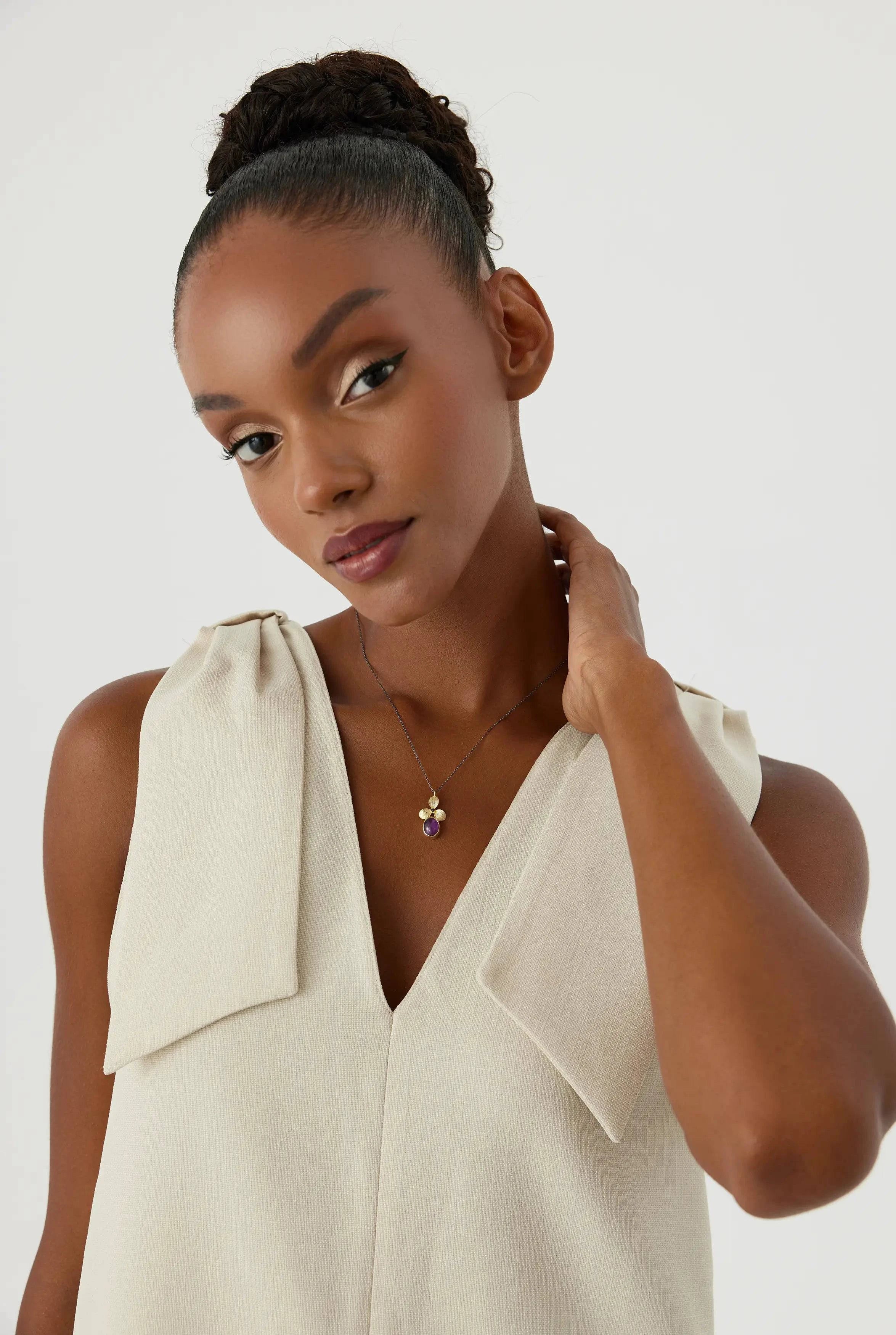 Amethyst Orchid Flower Necklace, 18K Gold-Plated Sterling Silver